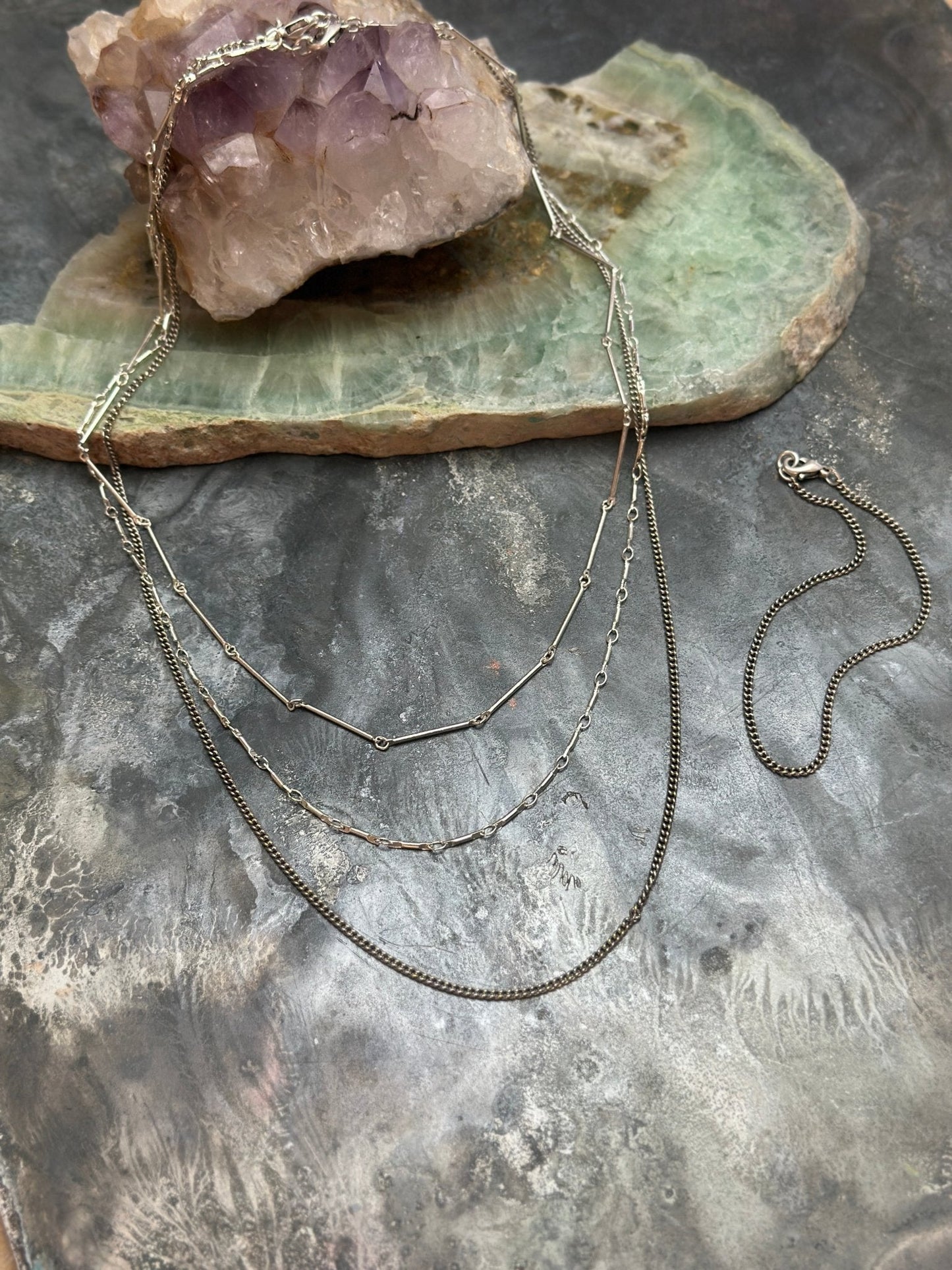 4 Pcs Layered Necklace Bracelet Kit Silver Chain Stack - Vintaj Design - 2/19/25 - Vintaj Live Shop
