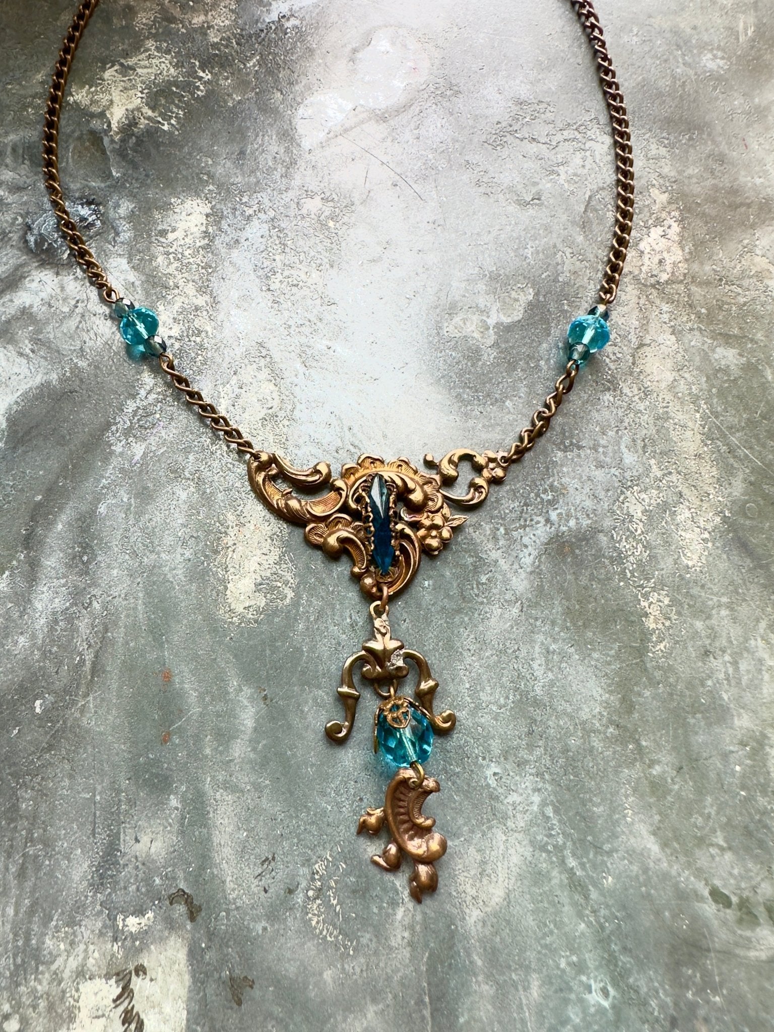 Aquamarine Dream - Vintage Focal Necklace Kit - Vintaj Idaho Design - 10/1/2025 - Vintaj Live Shop ID