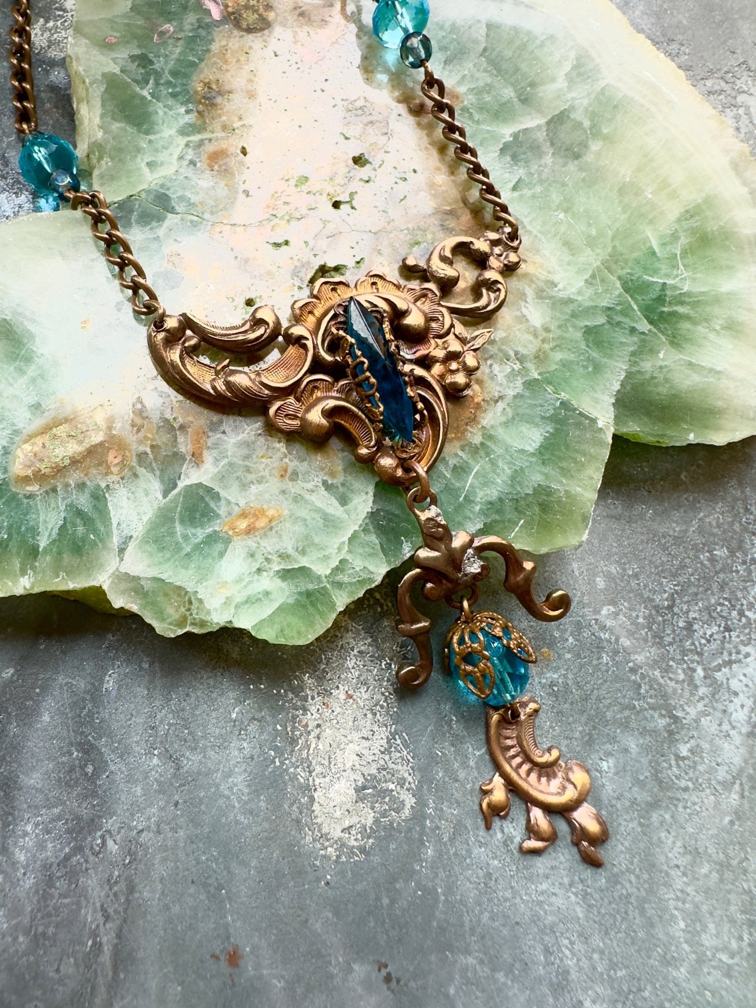 Aquamarine Dream - Vintage Focal Necklace Kit - Vintaj Idaho Design - 10/1/2025 - Vintaj Live Shop ID