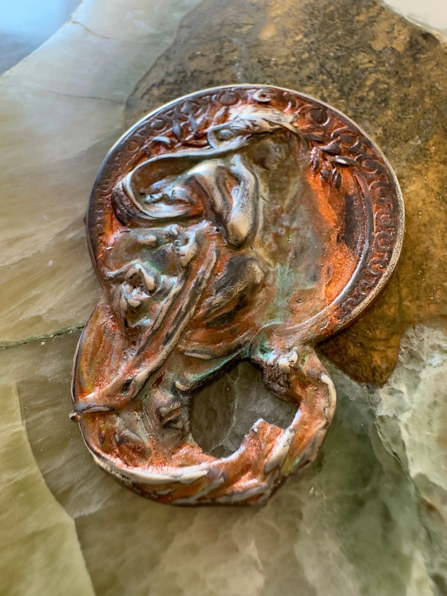 Cold Enameled Resin "Copper - Worn" Mucha Pendant - Vintaj Idaho Design - 7/24/2025 - Vintaj Live Shop ID