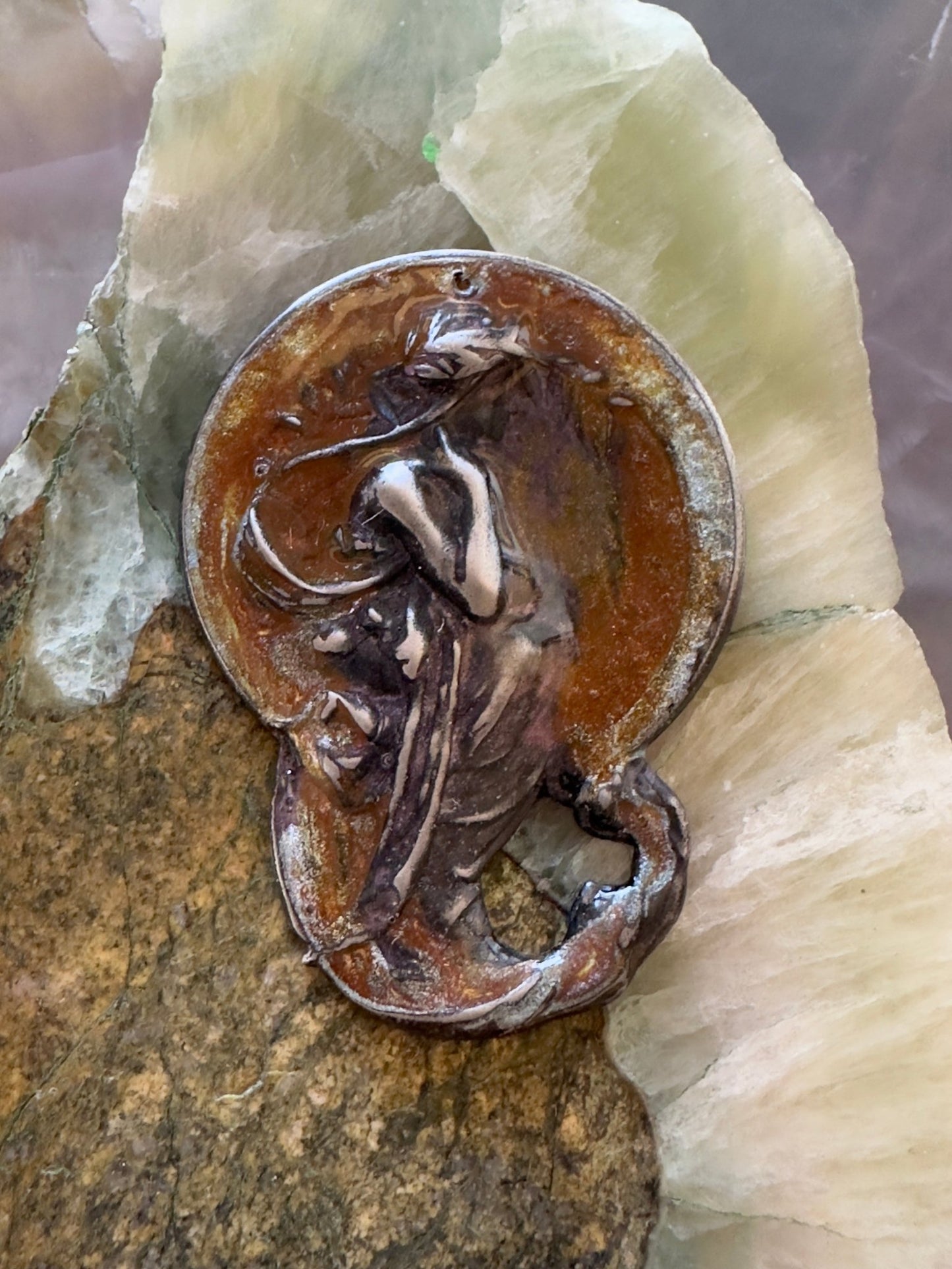 Cold Enameled Resin "Violet - Worn" Mucha Pendant - Vintaj Idaho Design - 7/24/2025 - Vintaj Live Shop ID