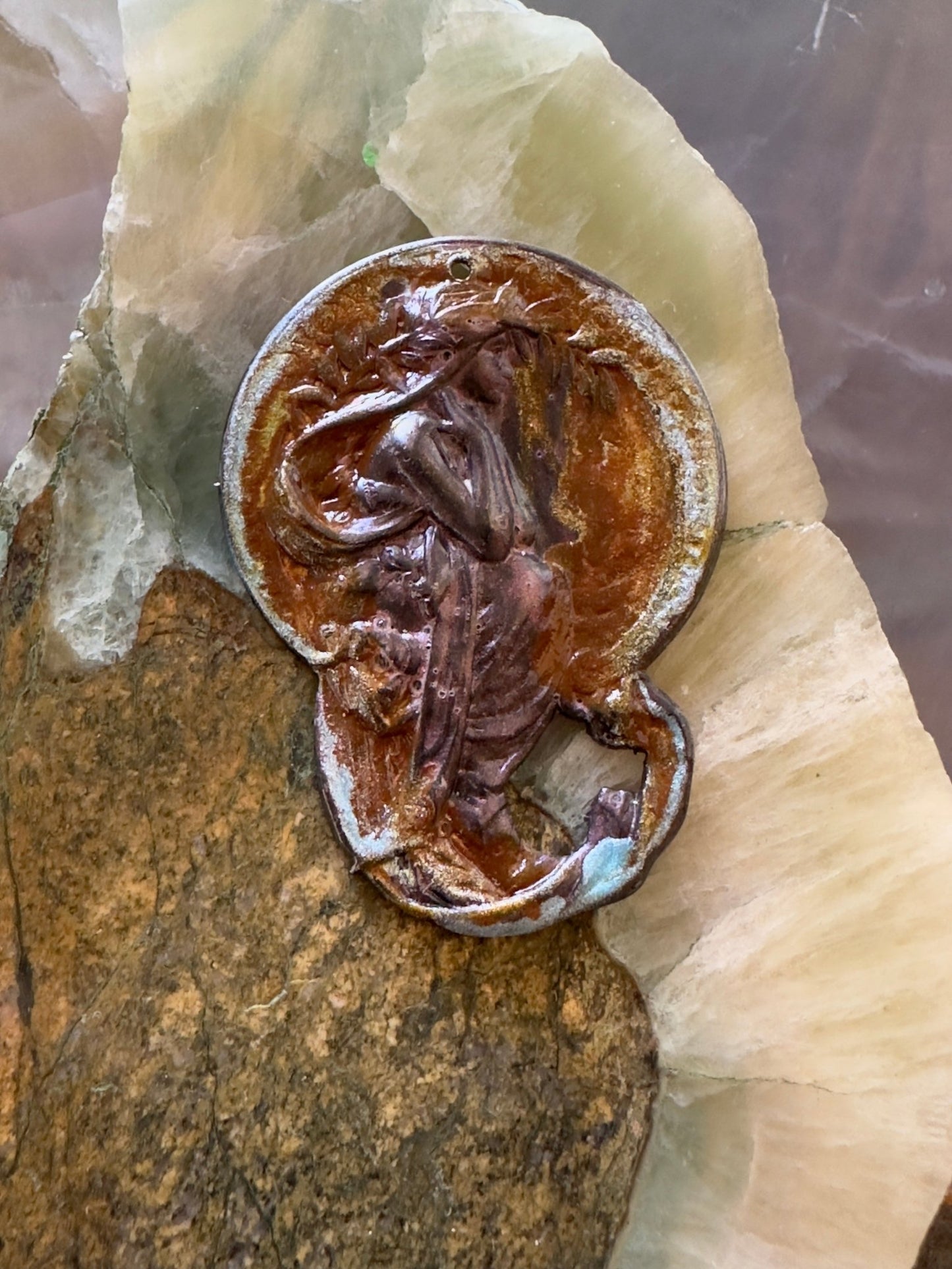 Cold Enameled "Violet - Worn" Mucha Pendant - Vintaj Idaho Design - 7/24/2025 - Vintaj Live Shop ID