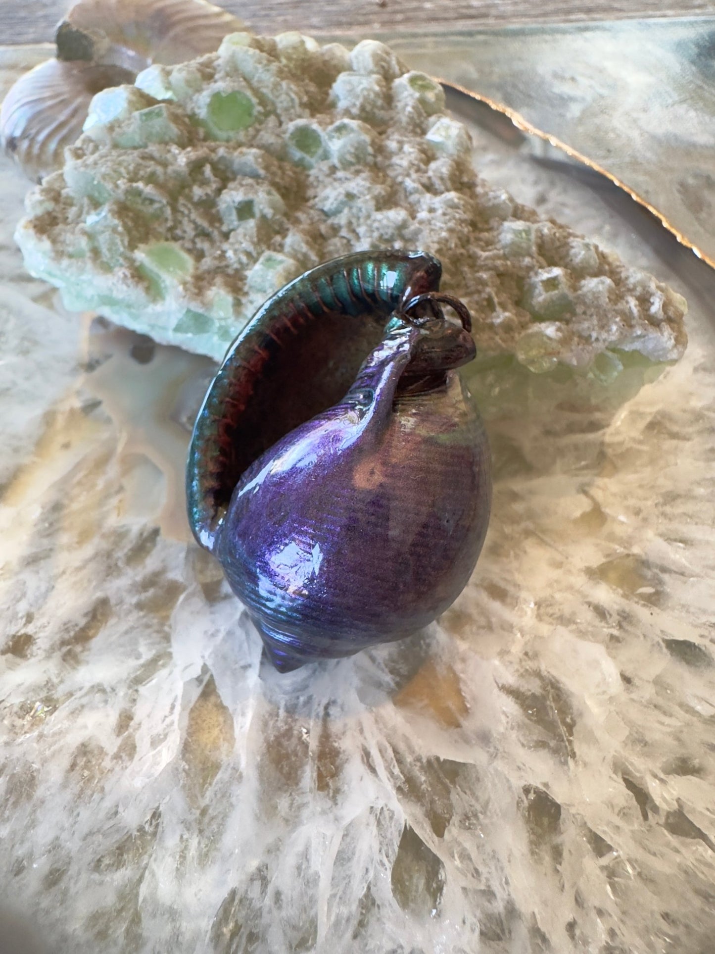 Hand Cold - Enameled Resin Iridescent Sea Pendant 1 - Vintaj Idaho Design - 7/27/2025 - Vintaj Live Shop ID