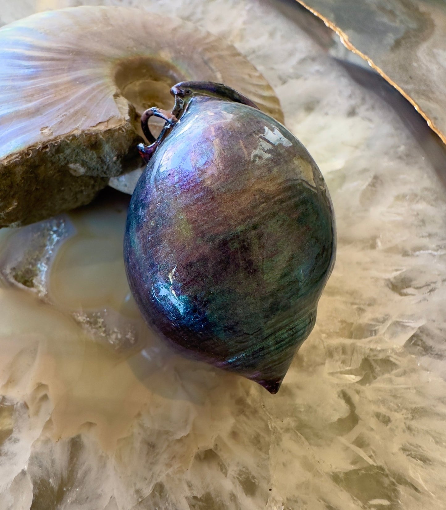 Hand Cold - Enameled Resin Iridescent Sea Pendant 1 - Vintaj Idaho Design - 7/27/2025 - Vintaj Live Shop ID