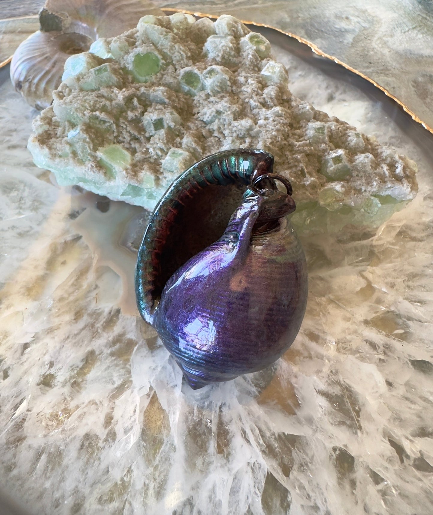 Hand Cold - Enameled Resin Iridescent Sea Pendant 1 - Vintaj Idaho Design - 7/27/2025 - Vintaj Live Shop ID