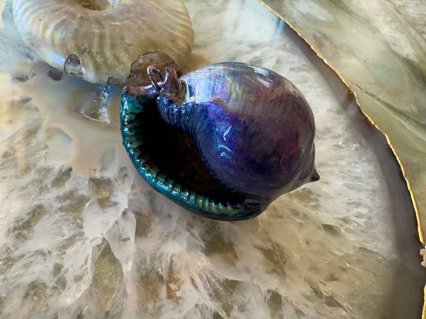 Hand Cold - Enameled Resin Iridescent Sea Pendant 2 - Vintaj Idaho Design - 7/27/2025 - Vintaj Live Shop ID