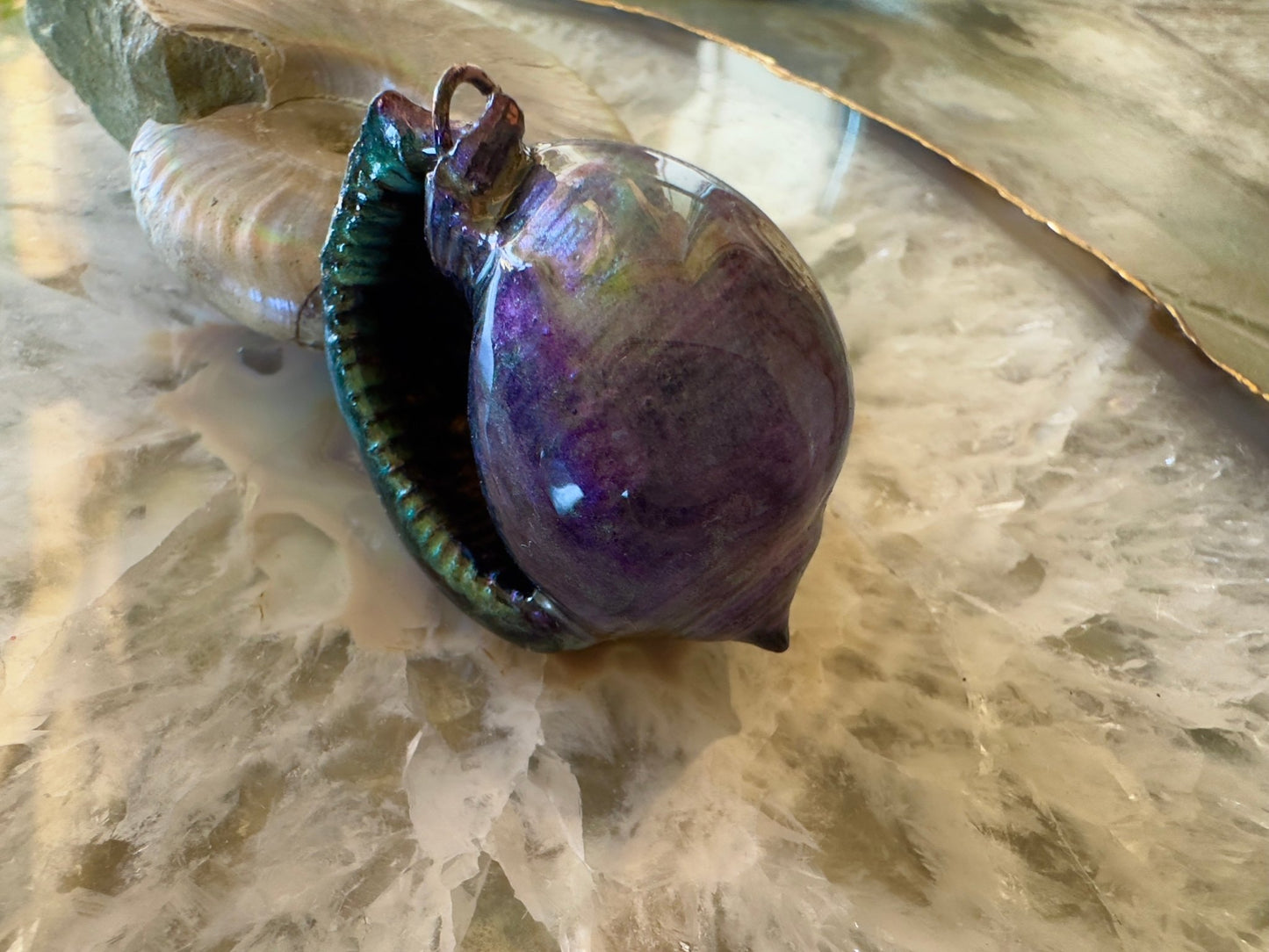 Hand Cold - Enameled Resin Iridescent Sea Pendant 2 - Vintaj Idaho Design - 7/27/2025 - Vintaj Live Shop ID