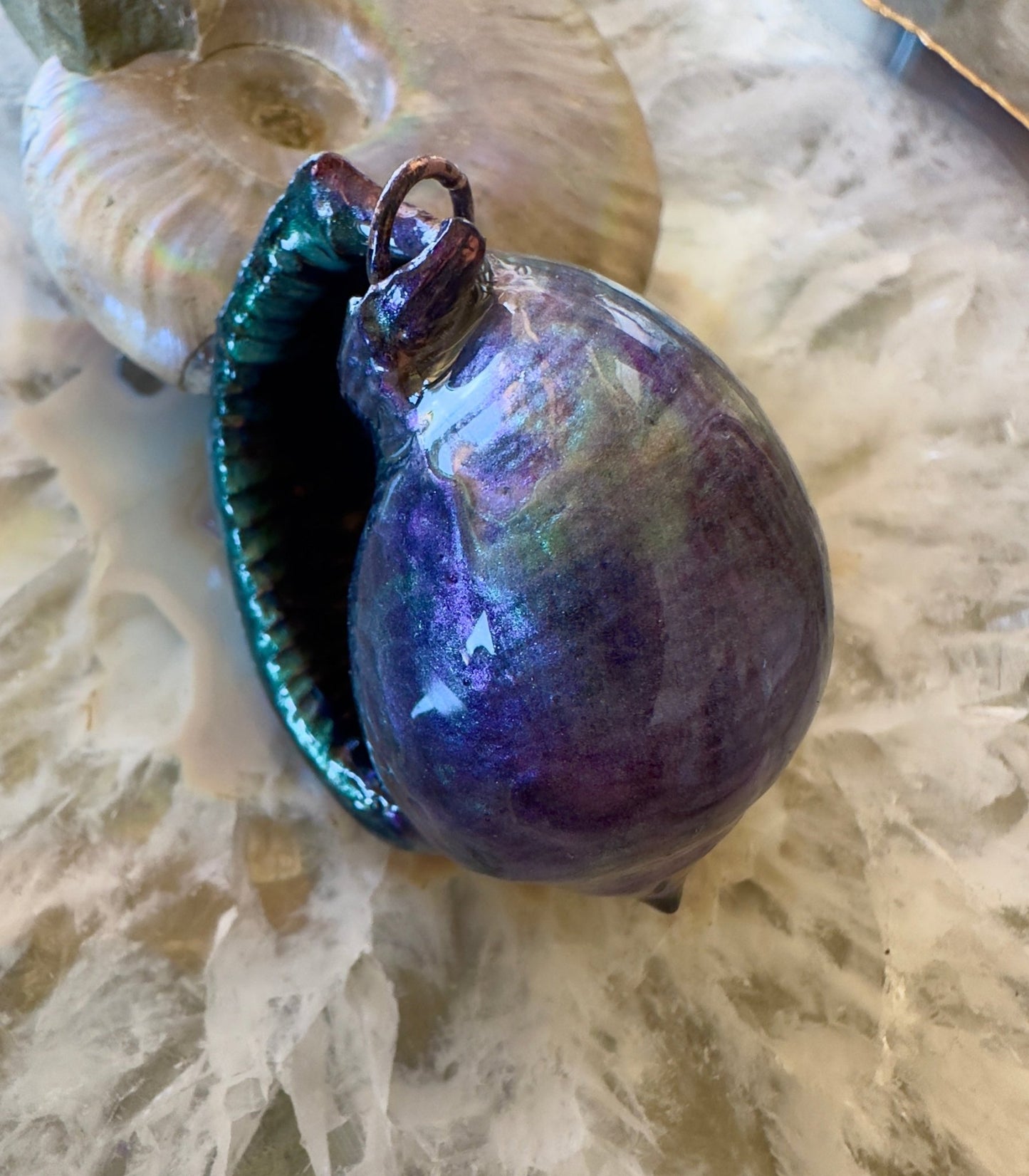 Hand Cold - Enameled Resin Iridescent Sea Pendant 2 - Vintaj Idaho Design - 7/27/2025 - Vintaj Live Shop ID
