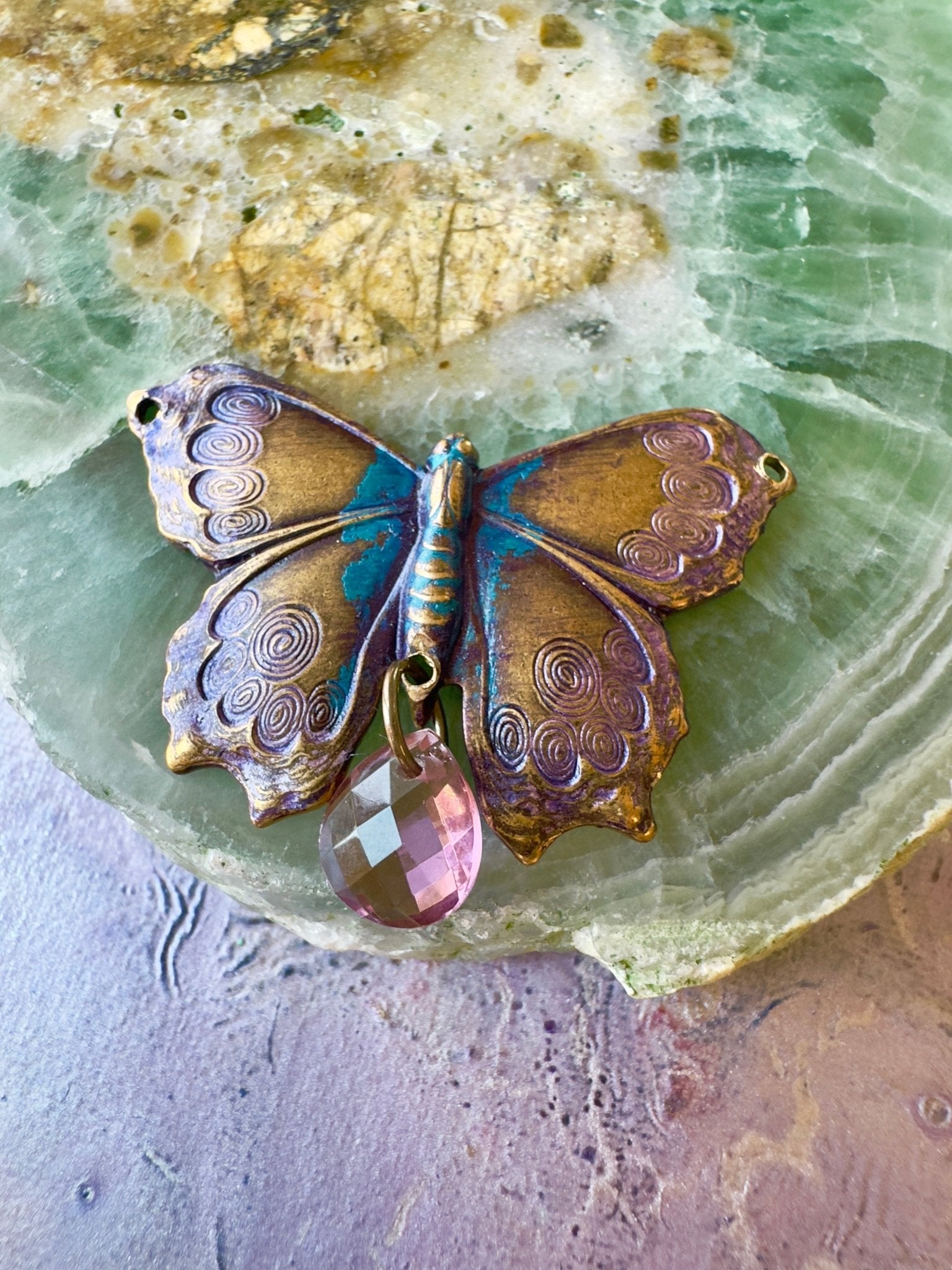 Hand Painted Gemmed Butterfly - Finished Pendant - Idaho Vintaj Design - 6/4/2025 - Vintaj Live Shop ID