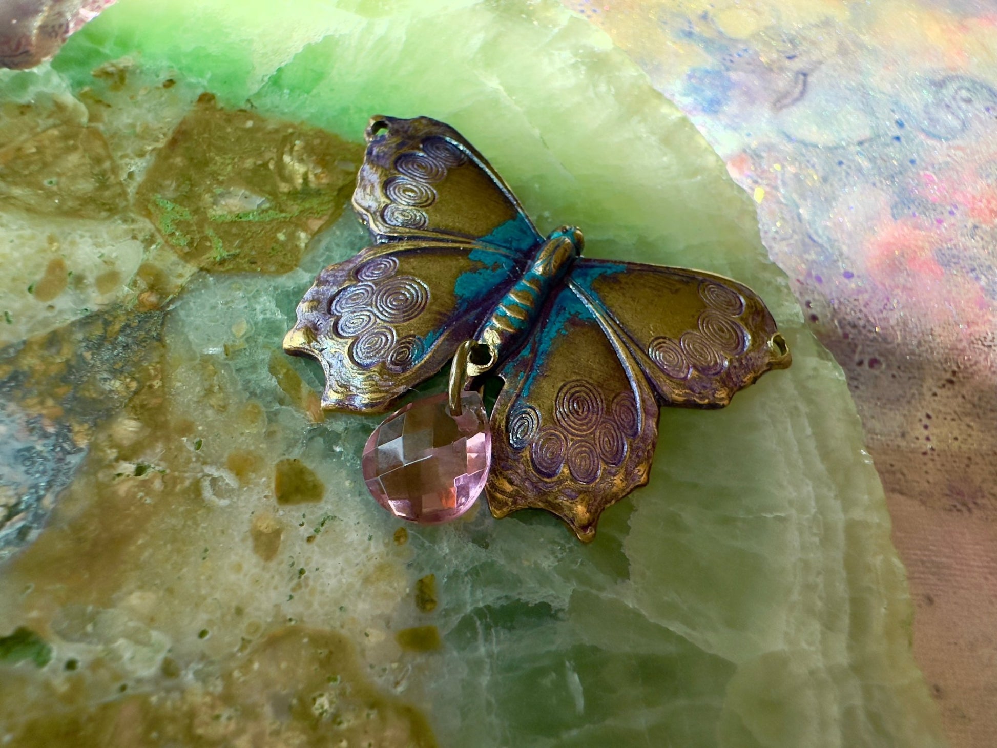 Hand Painted Gemmed Butterfly - Finished Pendant - Idaho Vintaj Design - 6/4/2025 - Vintaj Live Shop ID