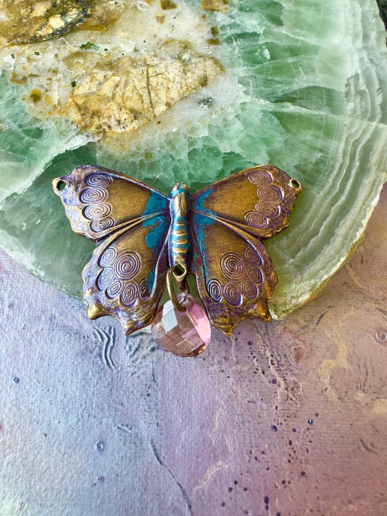 Hand Painted Gemmed Butterfly - Finished Pendant - Idaho Vintaj Design - 6/4/2025 - Vintaj Live Shop ID