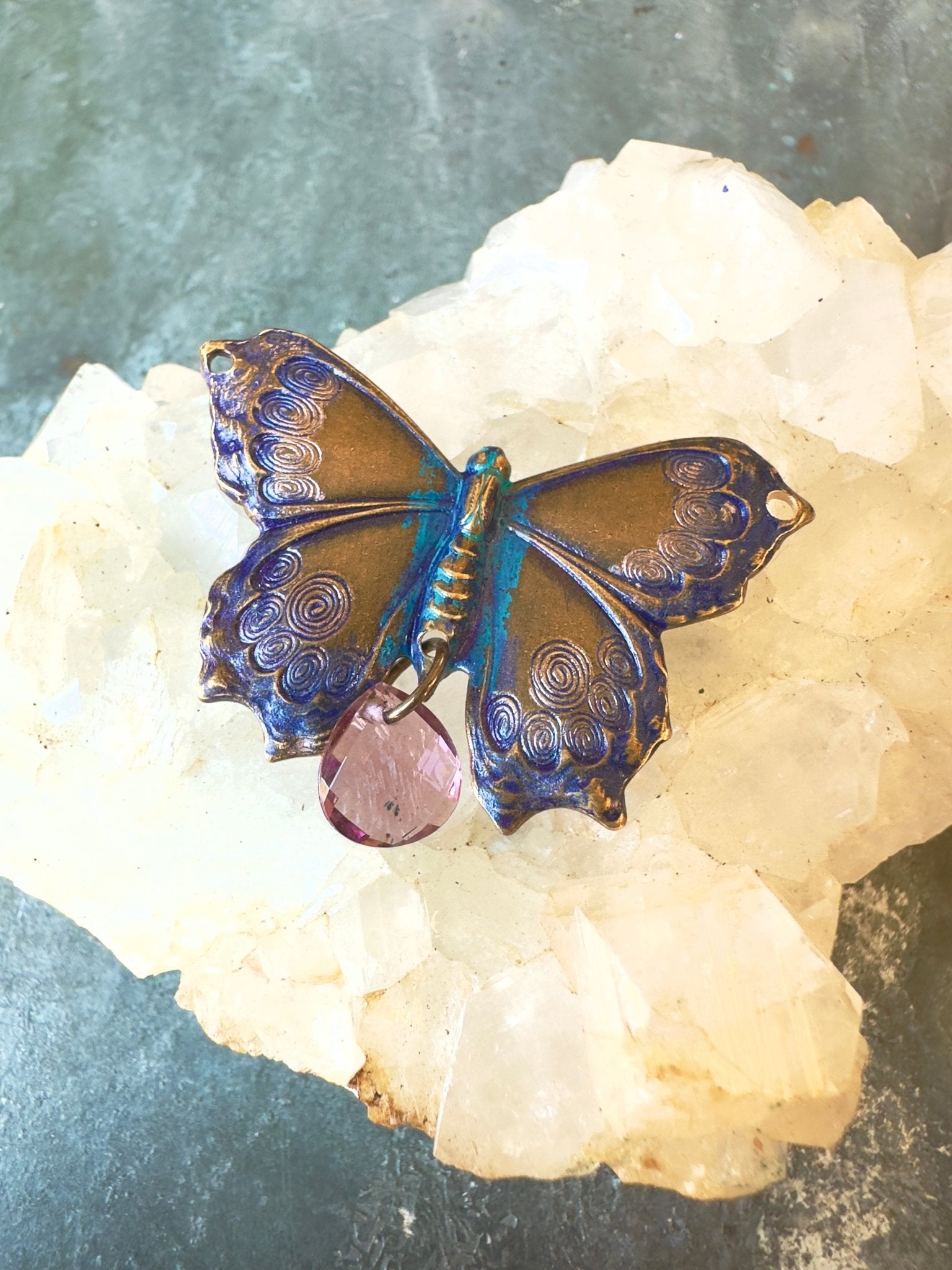 Hand Painted Gemmed Butterfly - Finished Pendant - Idaho Vintaj Design - 6/4/2025 - Vintaj Live Shop ID