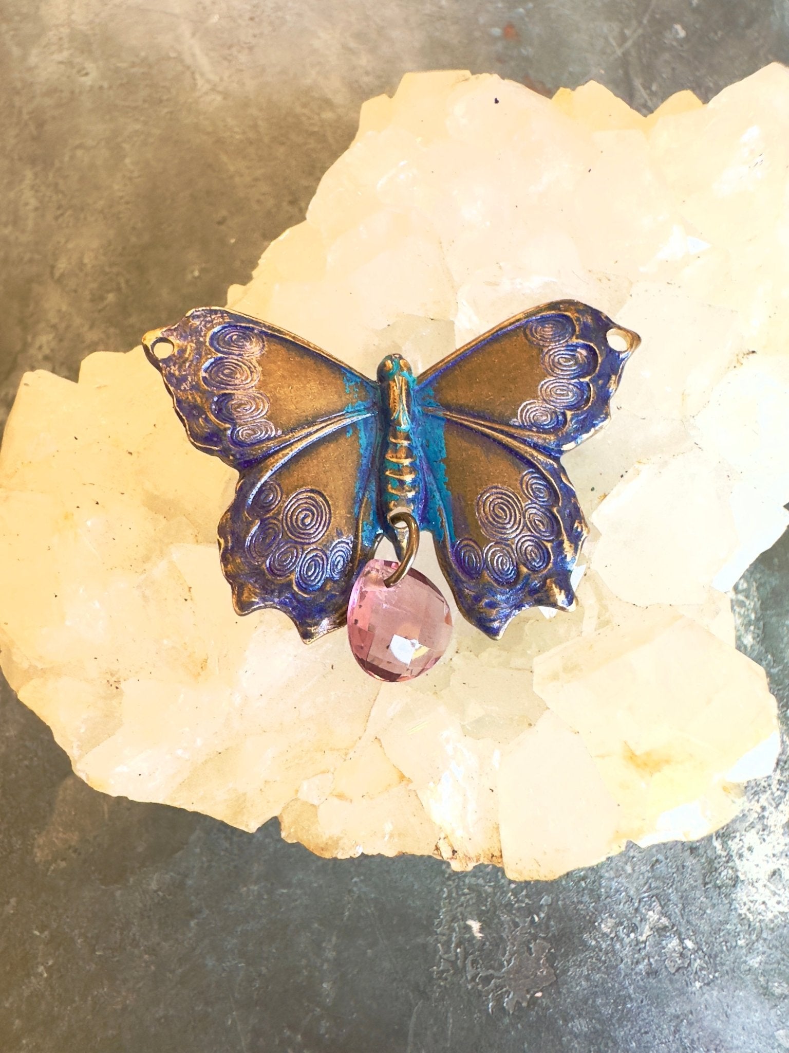 Hand Painted Gemmed Butterfly - Finished Pendant - Idaho Vintaj Design - 6/4/2025 - Vintaj Live Shop ID