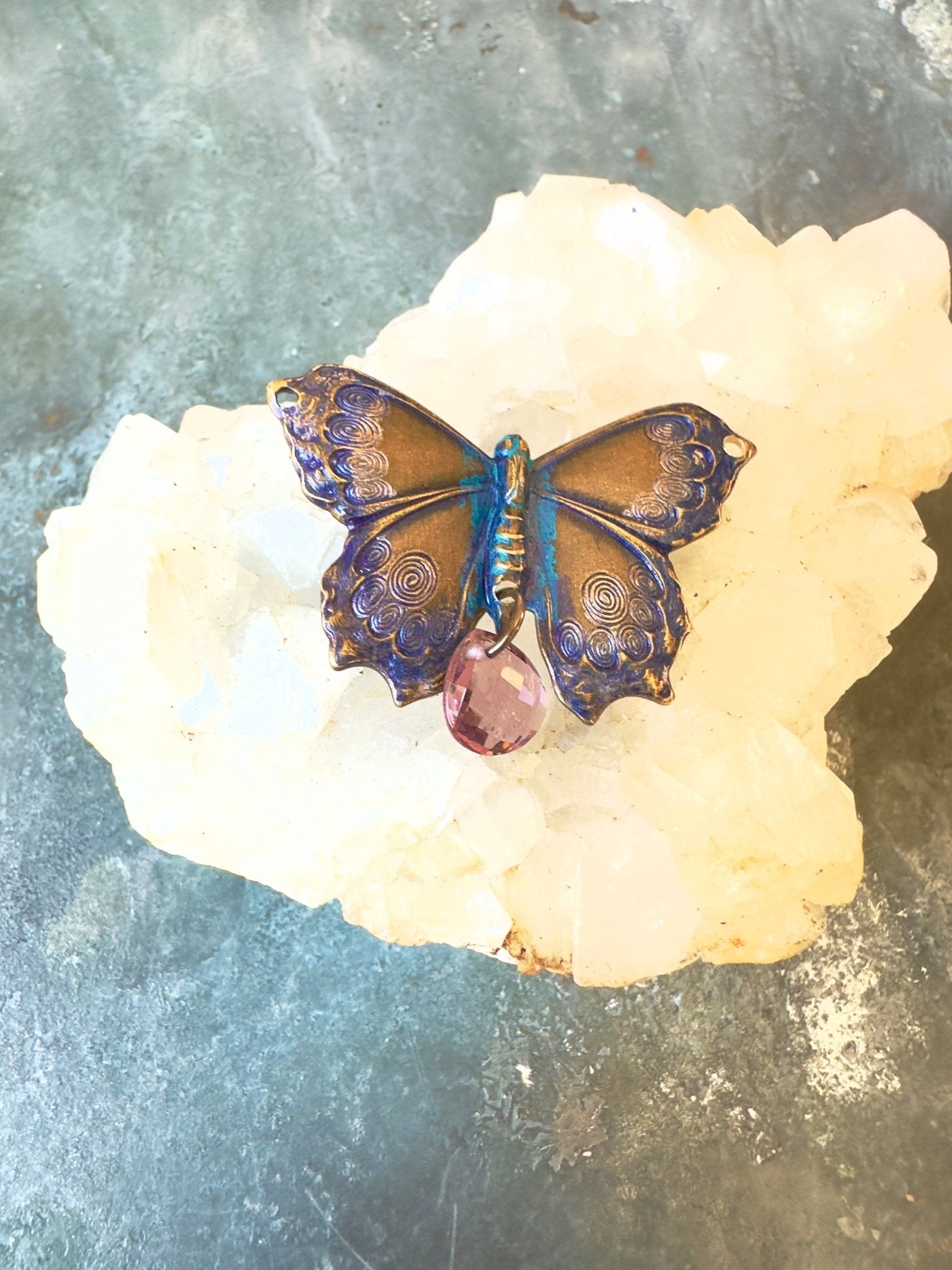 Hand Painted Gemmed Butterfly - Finished Pendant - Idaho Vintaj Design - 6/4/2025 - Vintaj Live Shop ID