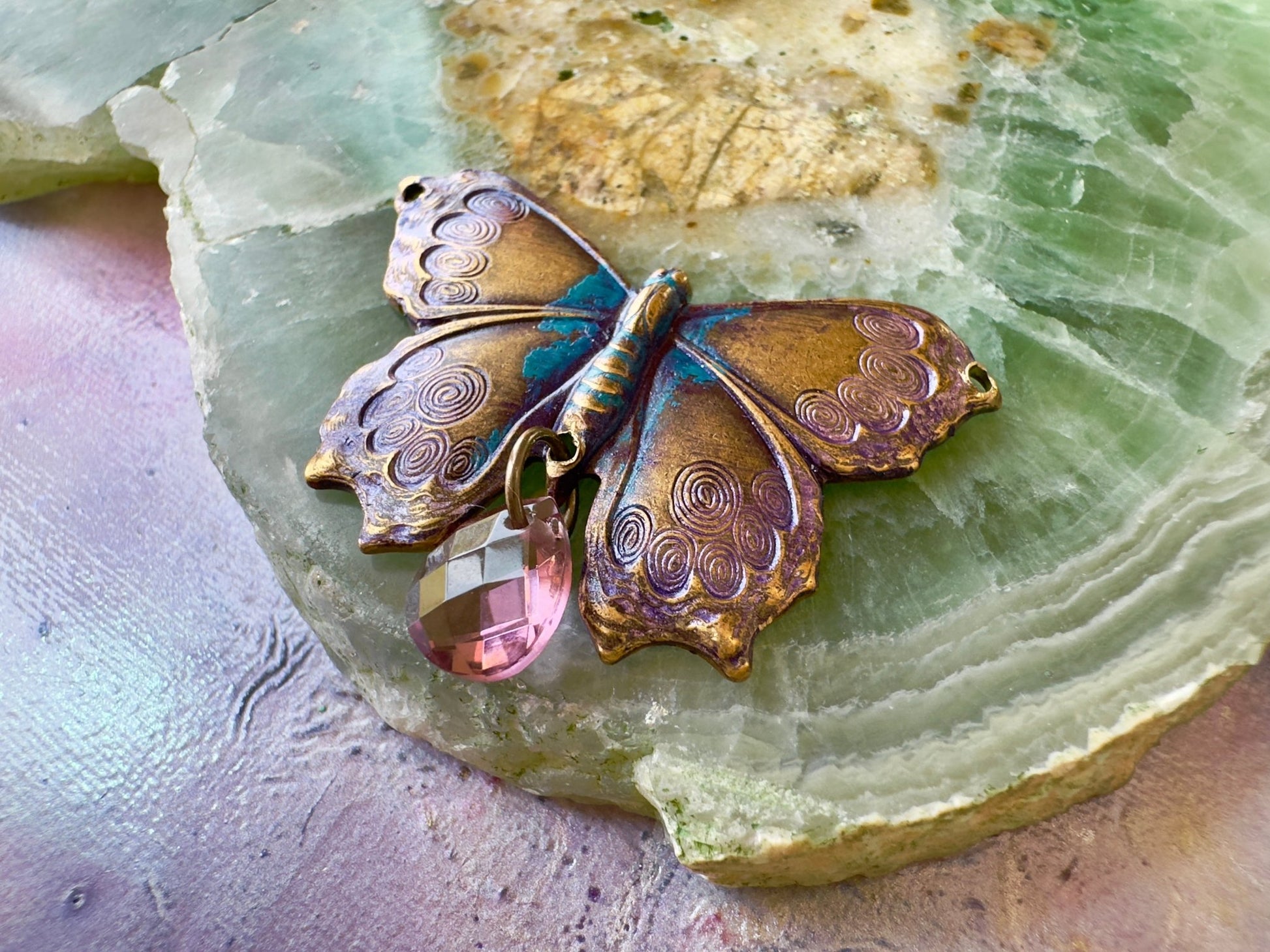 Hand Painted Gemmed Butterfly - Finished Pendant - Idaho Vintaj Design - 6/4/2025 - Vintaj Live Shop ID
