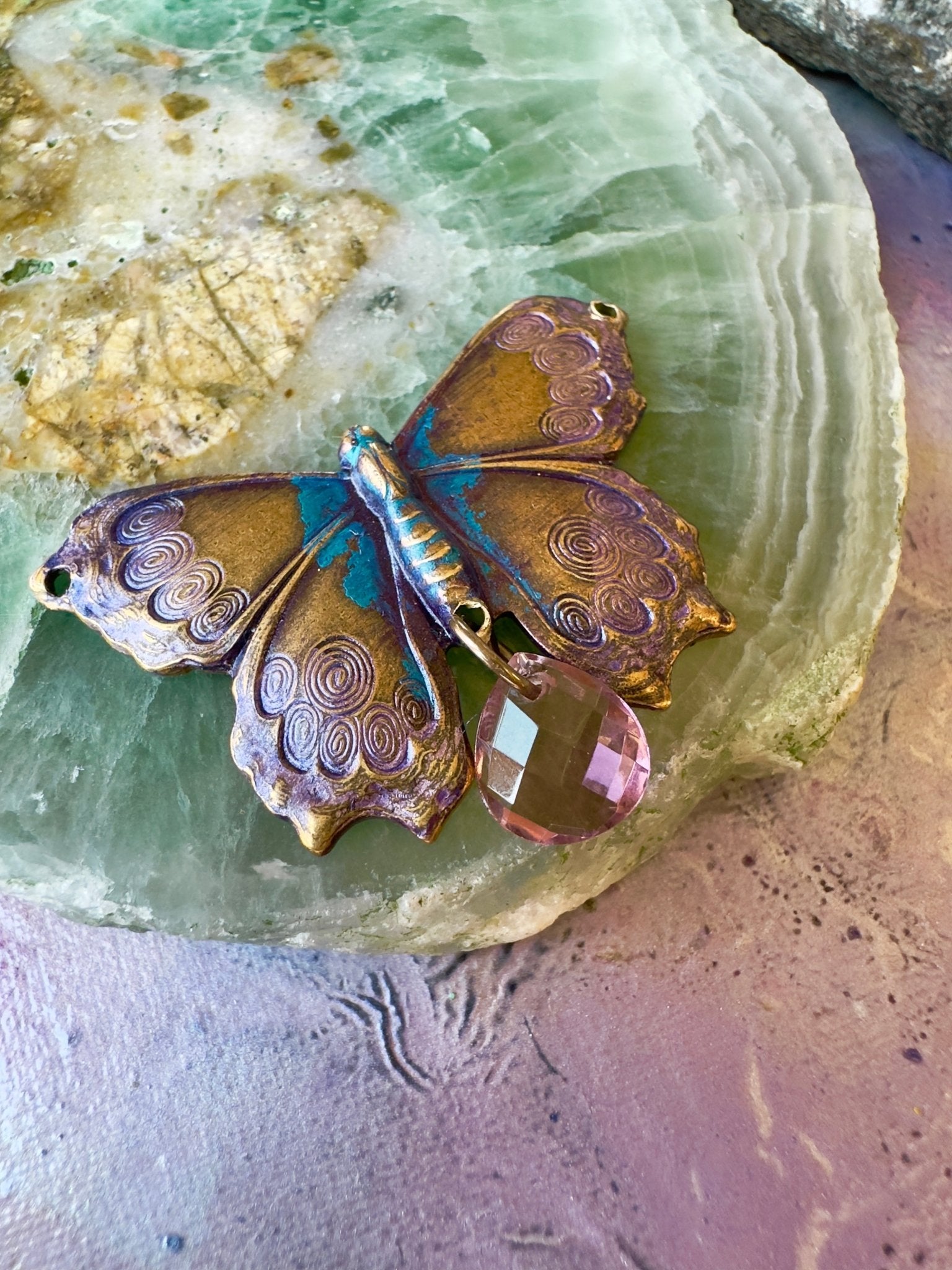 Hand Painted Gemmed Butterfly - Finished Pendant - Idaho Vintaj Design - 6/4/2025 - Vintaj Live Shop ID