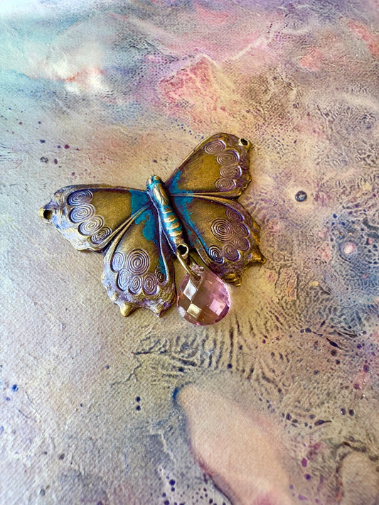 Hand Painted Gemmed Butterfly - Finished Pendant - Idaho Vintaj Design - 6/4/2025 - Vintaj Live Shop ID