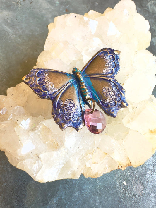 Hand Painted Gemmed Butterfly - Finished Pendant - Idaho Vintaj Design - 6/4/2025 - Vintaj Live Shop ID