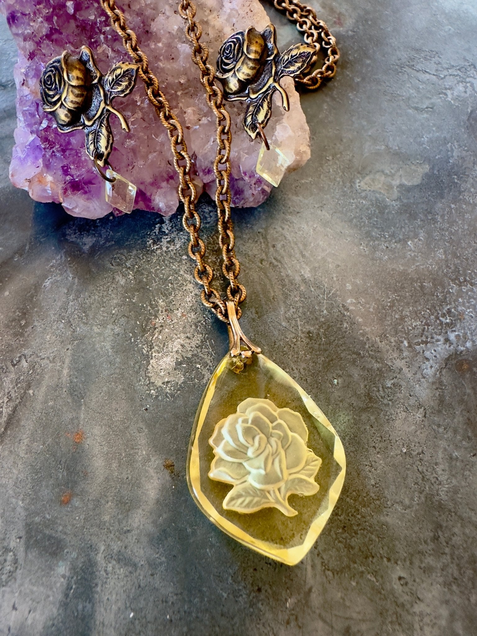 Intaglio Garden - Vintage Vault Finished Necklace and Earrings - Vintaj Idaho Design - 8/25/2025 - Vintaj Live Shop ID