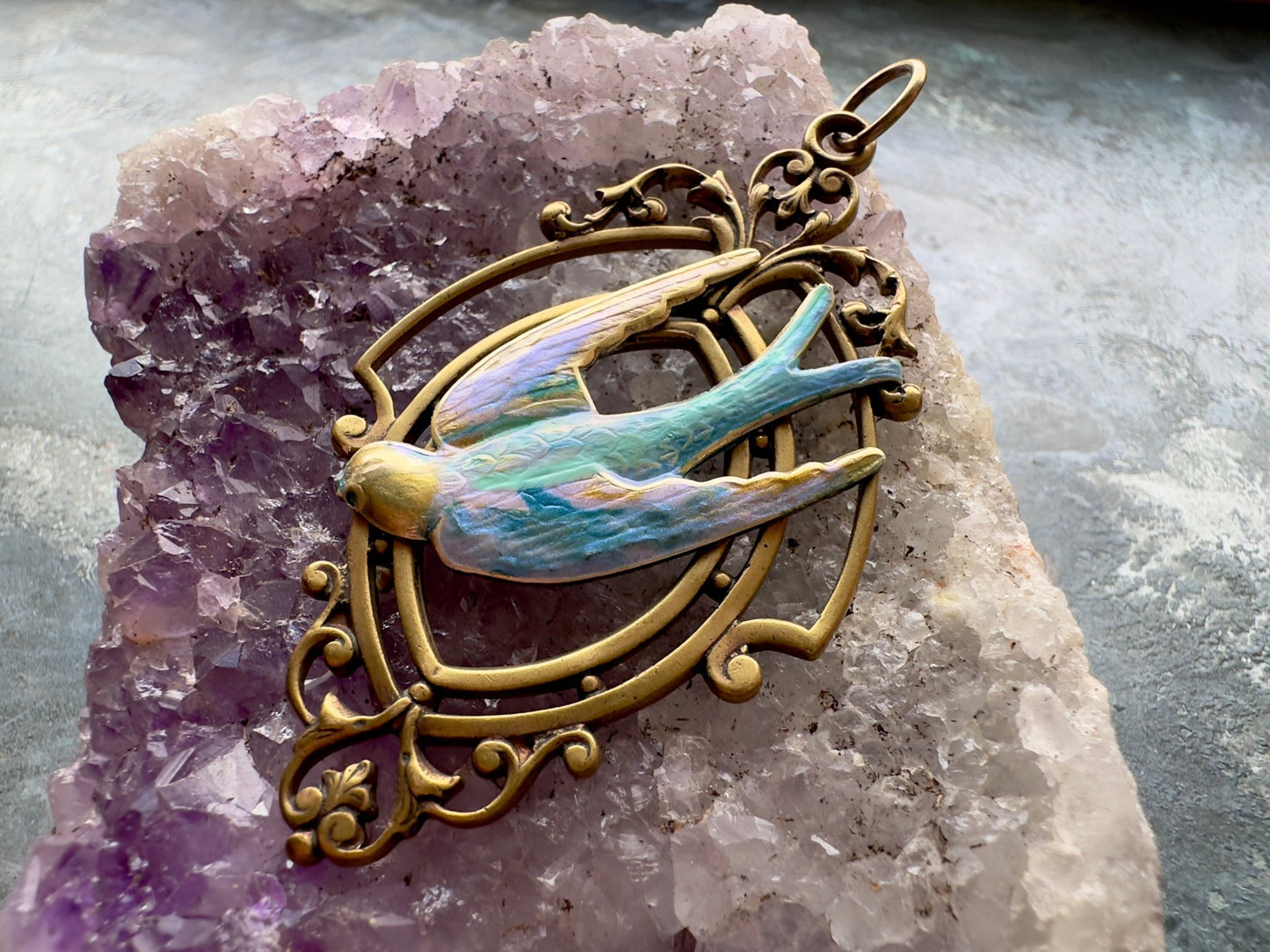 Looking - Glass Lark Finished Pendant - Vintaj Idaho Design - 8/6/2025 - Vintaj Live Shop ID