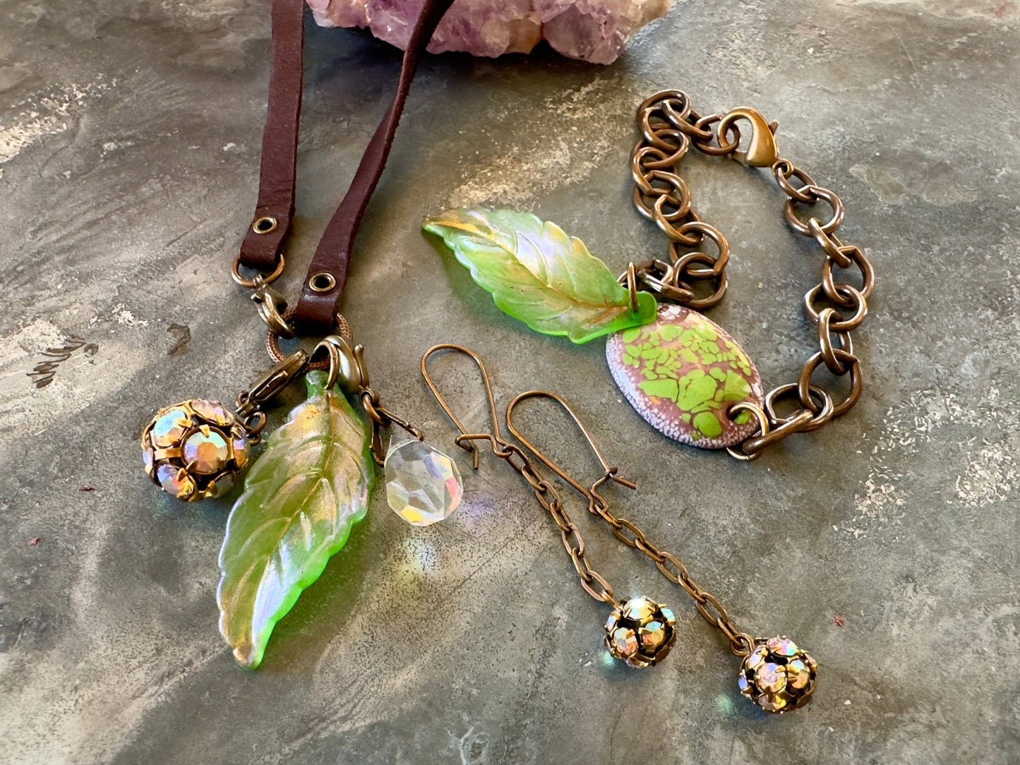 Mythical Glen - Fire Enameled Finished Necklace Bracelet Earrings Set - Vintaj Idaho Design 8/26/25 - Vintaj Live Shop ID