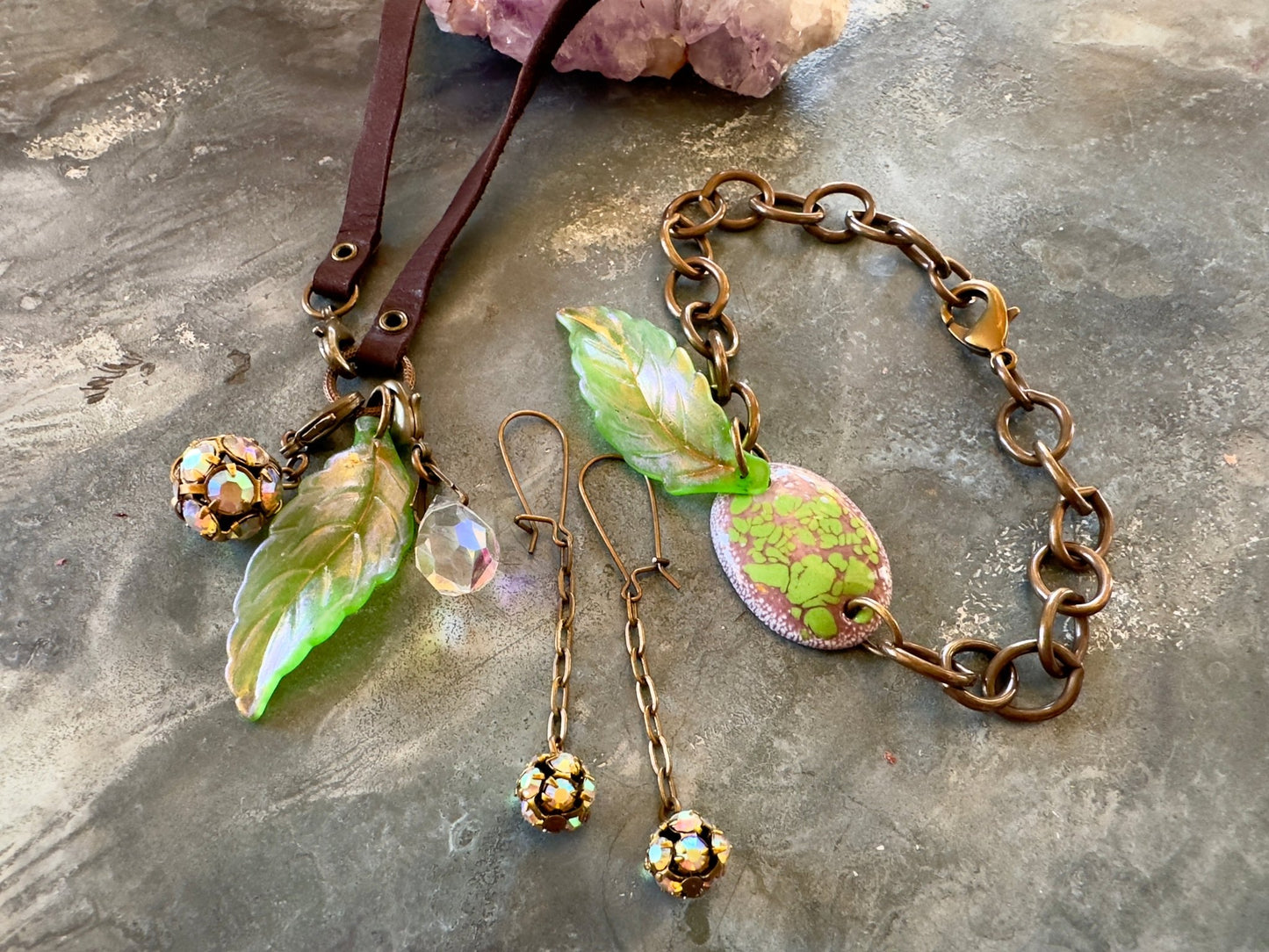 Mythical Glen - Fire Enameled Finished Necklace Bracelet Earrings Set - Vintaj Idaho Design 8/26/25 - Vintaj Live Shop ID
