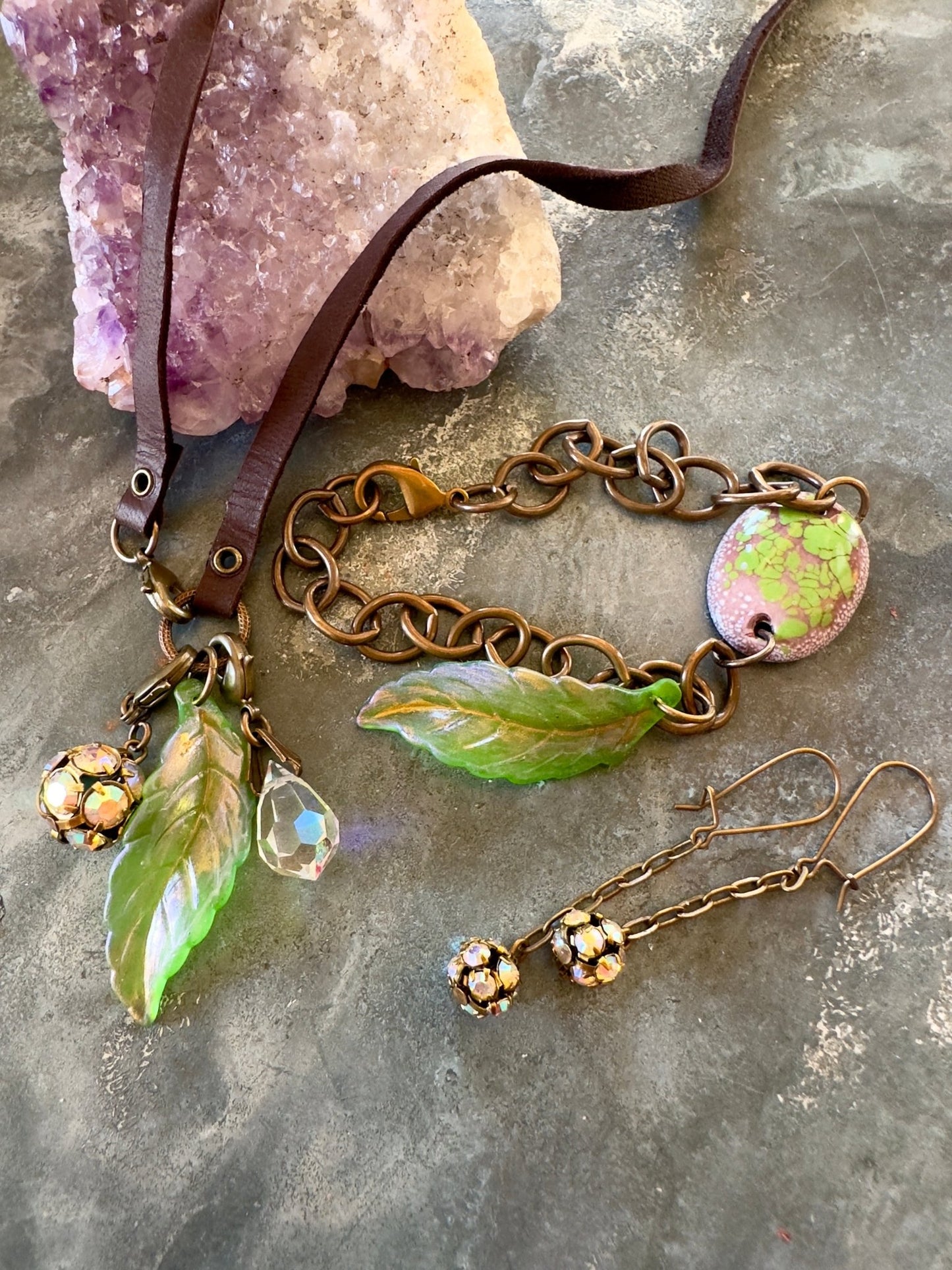 Mythical Glen - Fire Enameled Finished Necklace Bracelet Earrings Set - Vintaj Idaho Design 8/26/25 - Vintaj Live Shop ID