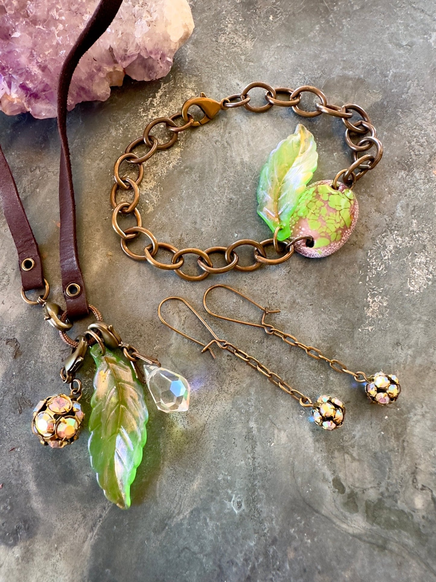 Mythical Glen - Fire Enameled Finished Necklace Bracelet Earrings Set - Vintaj Idaho Design 8/26/25 - Vintaj Live Shop ID