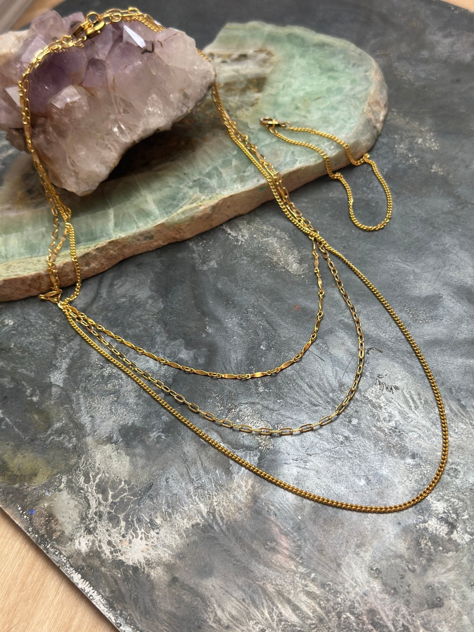 4 Pcs Layered Necklace Bracelet Kit Gold Chain Stack - Vintaj Design - 2/19/25 - Vintaj Live Shop
