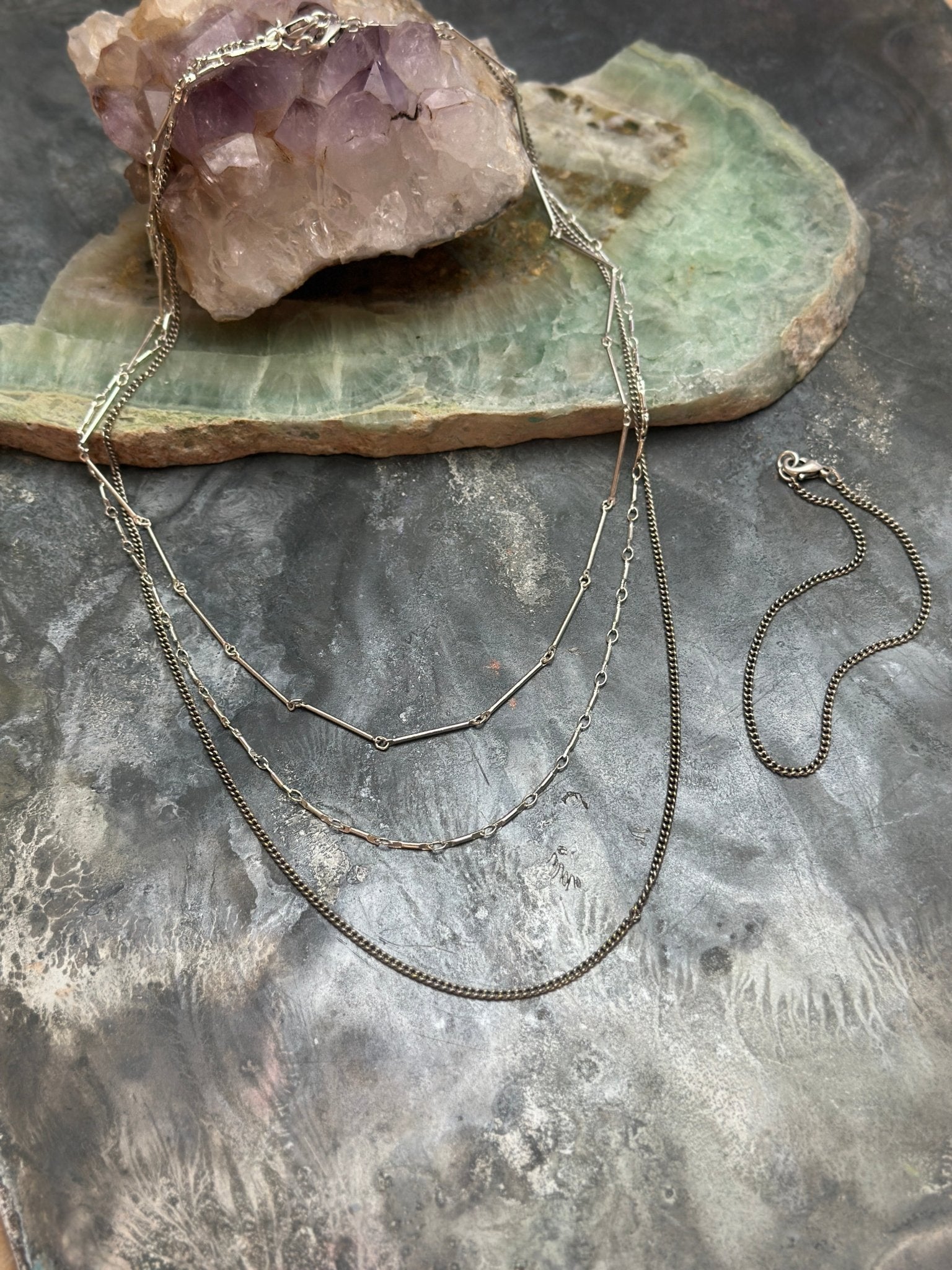 4 Pcs Layered Necklace Bracelet Kit Silver Chain Stack - Vintaj Design - 2/19/25 - Vintaj Live Shop