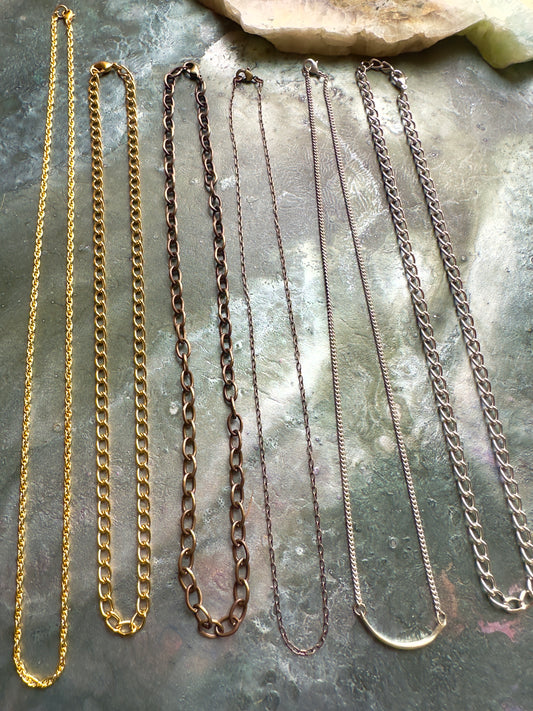 6 Finished Necklace Chains Collection - 14k, SS, NBS- Vintaj Idaho Design - 11/5/2025 - 40% OFF!