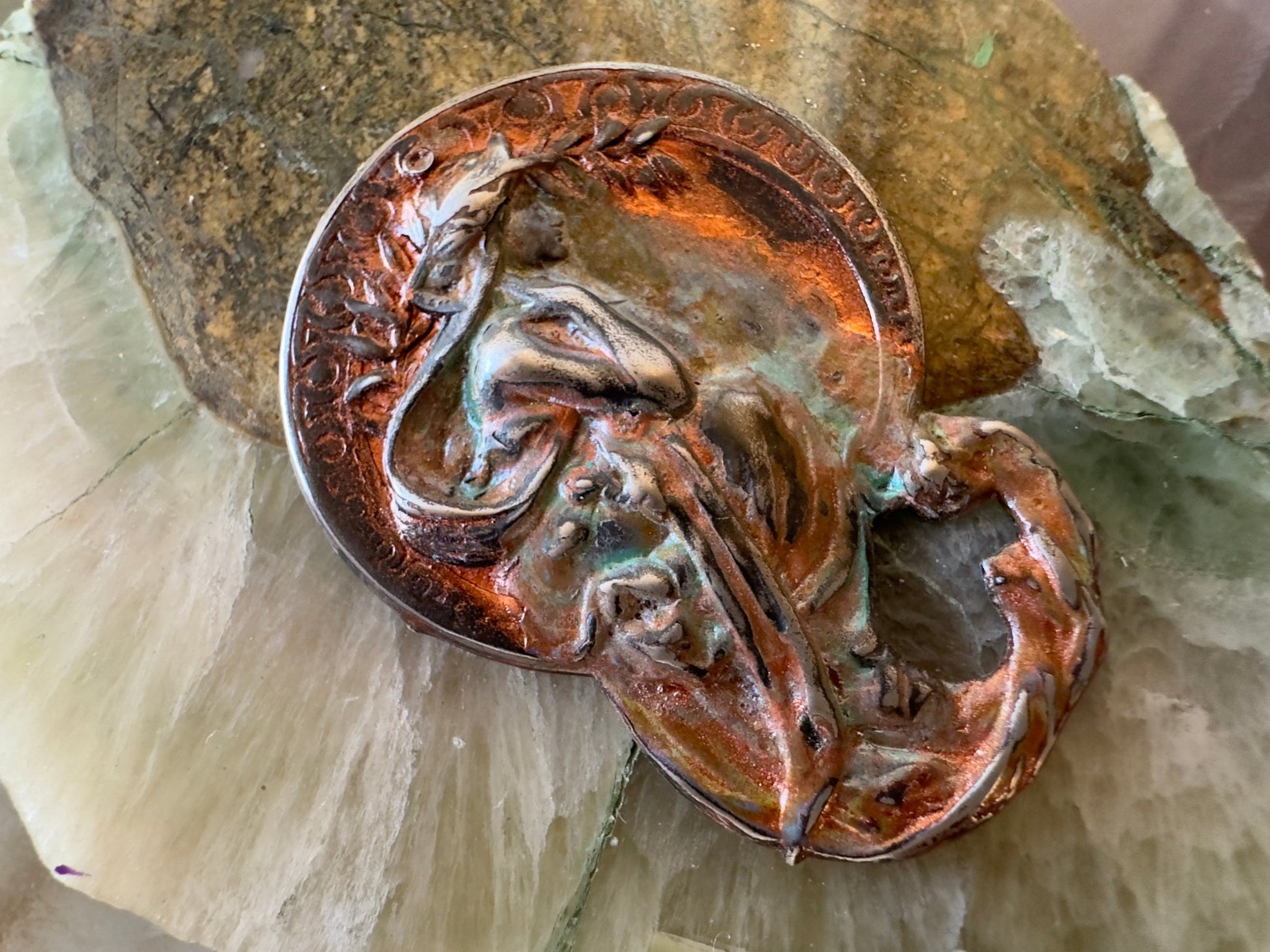 Cold Enameled Resin "Copper - Worn" Mucha Pendant - Vintaj Idaho Design - 7/24/2025 - Vintaj Live Shop ID