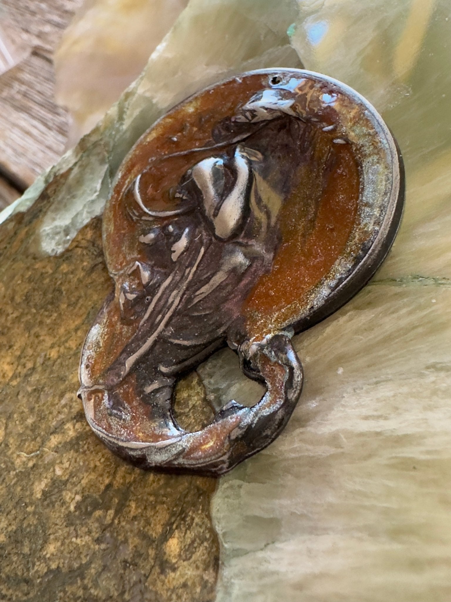 Cold Enameled Resin "Violet - Worn" Mucha Pendant - Vintaj Idaho Design - 7/24/2025 - Vintaj Live Shop ID