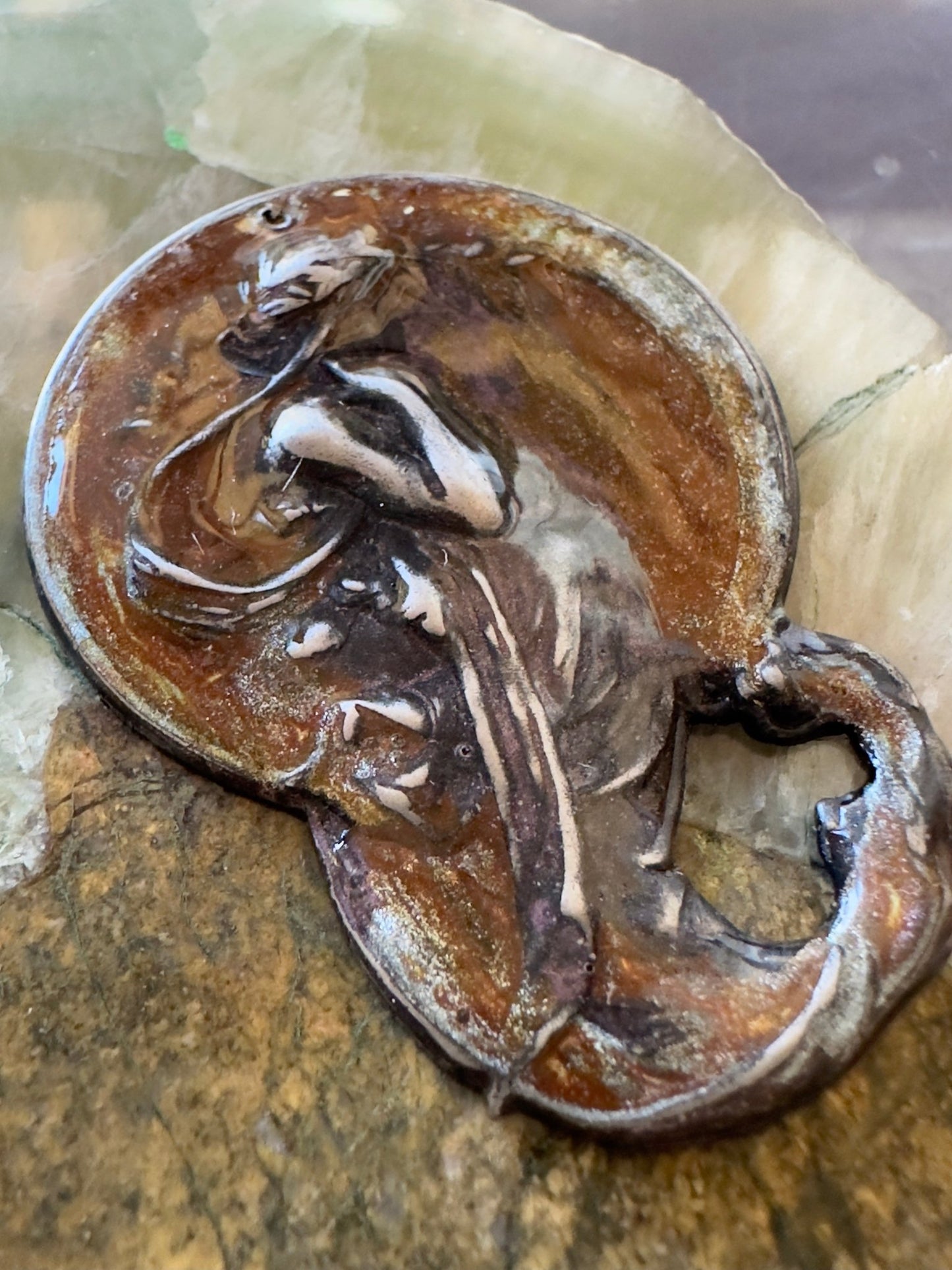 Cold Enameled Resin "Violet - Worn" Mucha Pendant - Vintaj Idaho Design - 7/24/2025 - Vintaj Live Shop ID