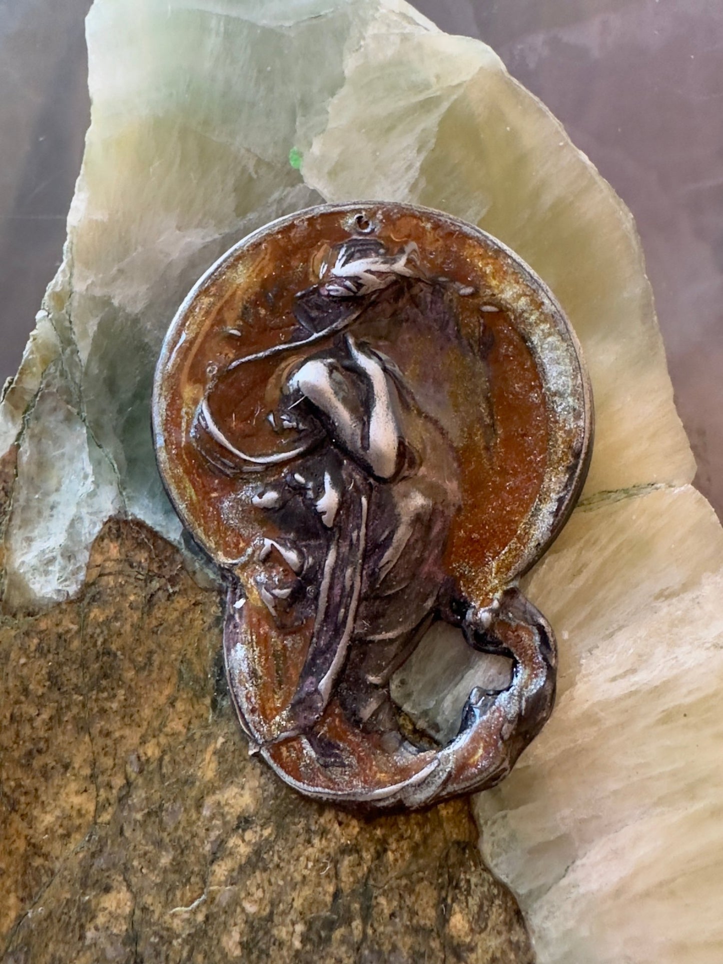 Cold Enameled Resin "Violet - Worn" Mucha Pendant - Vintaj Idaho Design - 7/24/2025 - Vintaj Live Shop ID