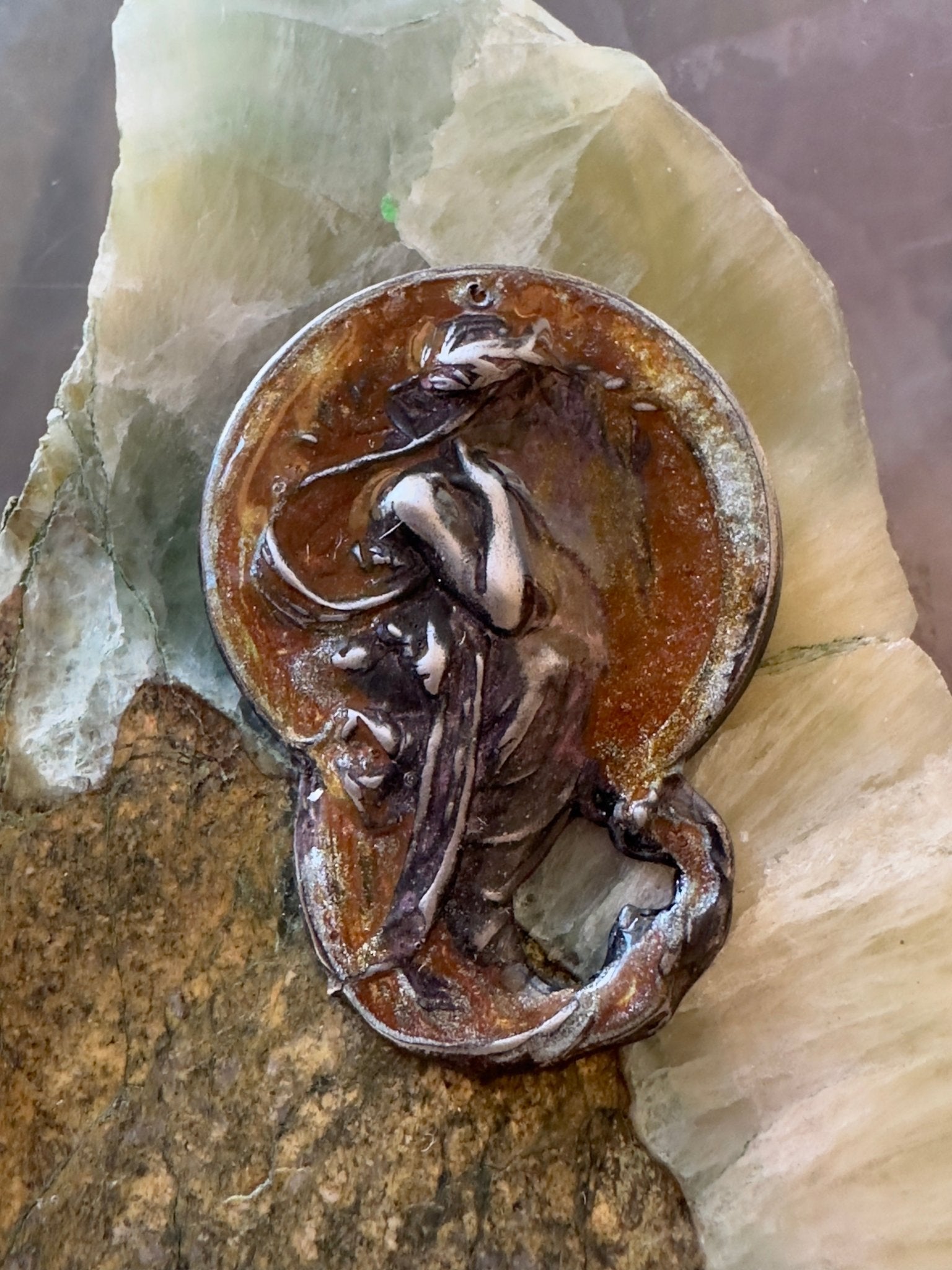 Cold Enameled Resin "Violet - Worn" Mucha Pendant - Vintaj Idaho Design - 7/24/2025 - Vintaj Live Shop ID