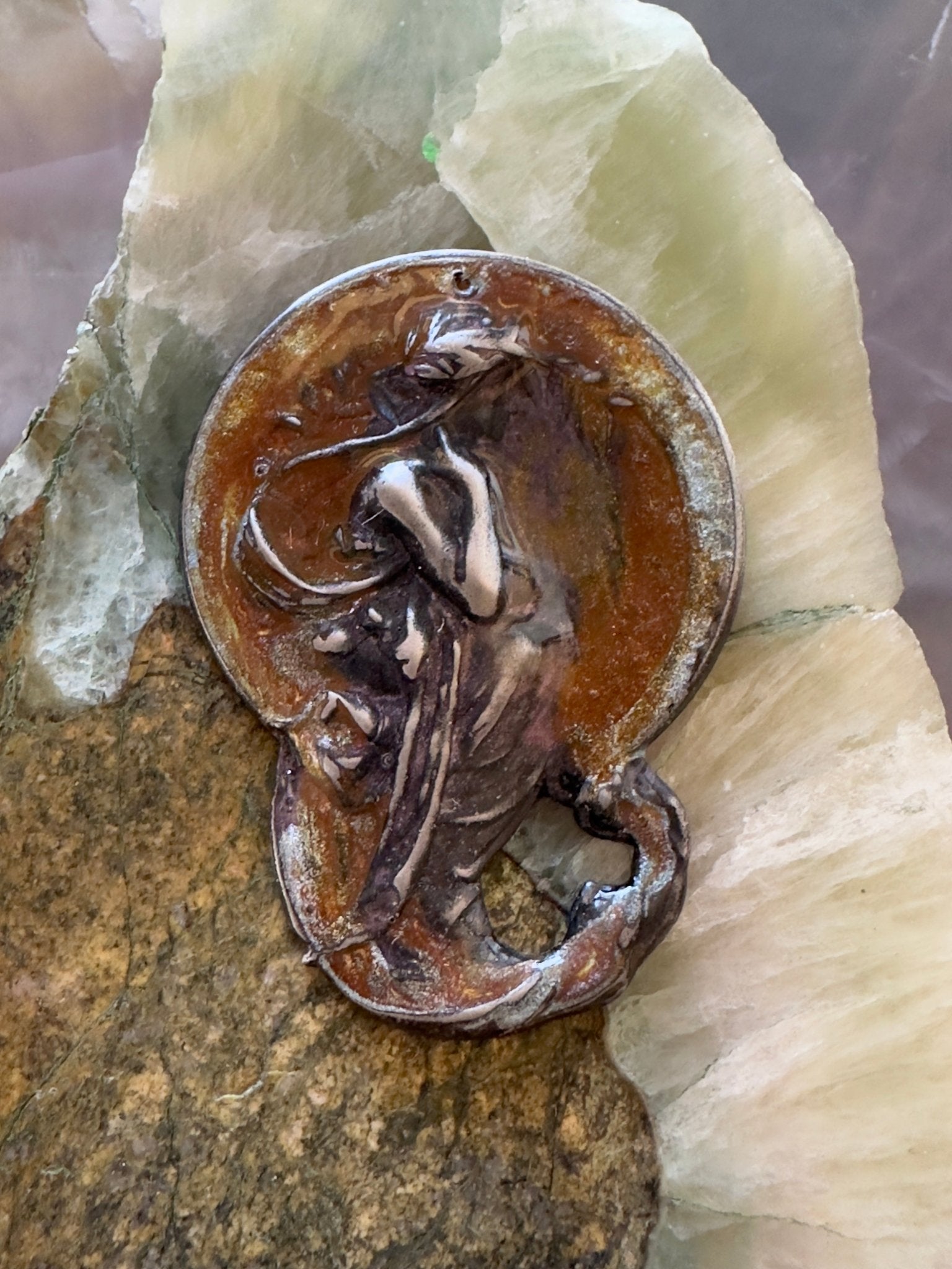 Cold Enameled Resin "Violet - Worn" Mucha Pendant - Vintaj Idaho Design - 7/24/2025 - Vintaj Live Shop ID