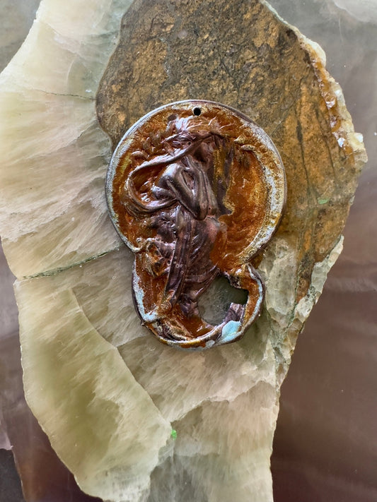 Cold Enameled "Violet - Worn" Mucha Pendant - Vintaj Idaho Design - 7/24/2025 - Vintaj Live Shop ID