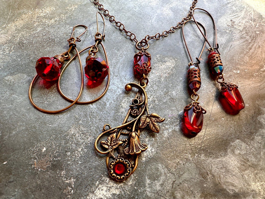 Crimson Garden - Vintage Earrings & Necklace Kit - Vintaj Idaho Design - 9/18/2025 - Vintaj Live Shop ID