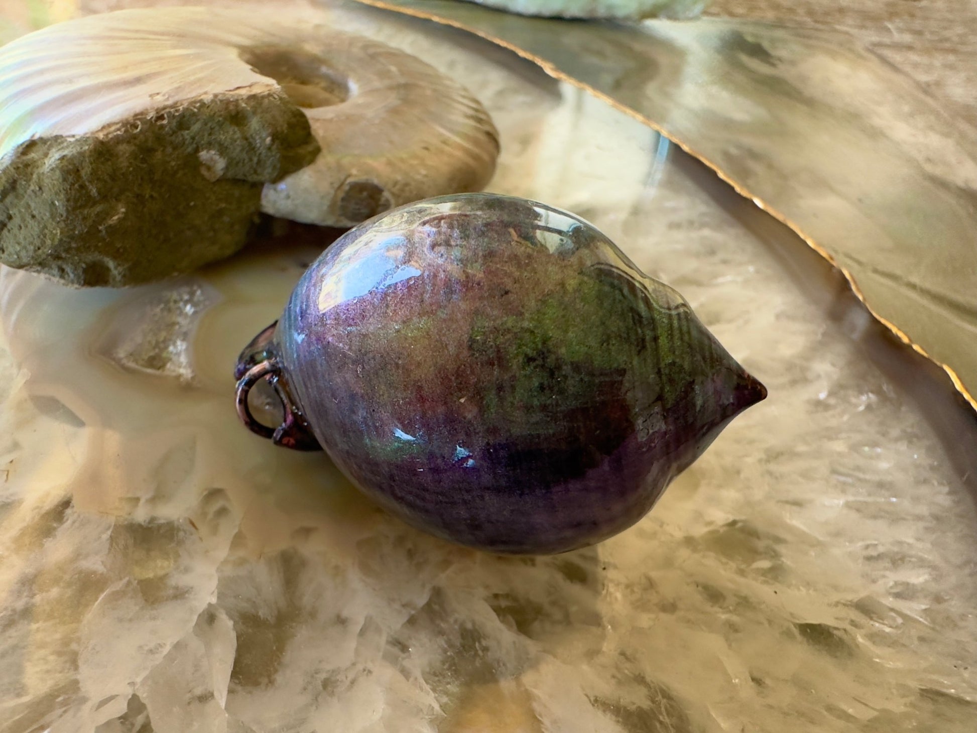 Hand Cold - Enameled Resin Iridescent Sea Pendant 1 - Vintaj Idaho Design - 7/27/2025 - Vintaj Live Shop ID