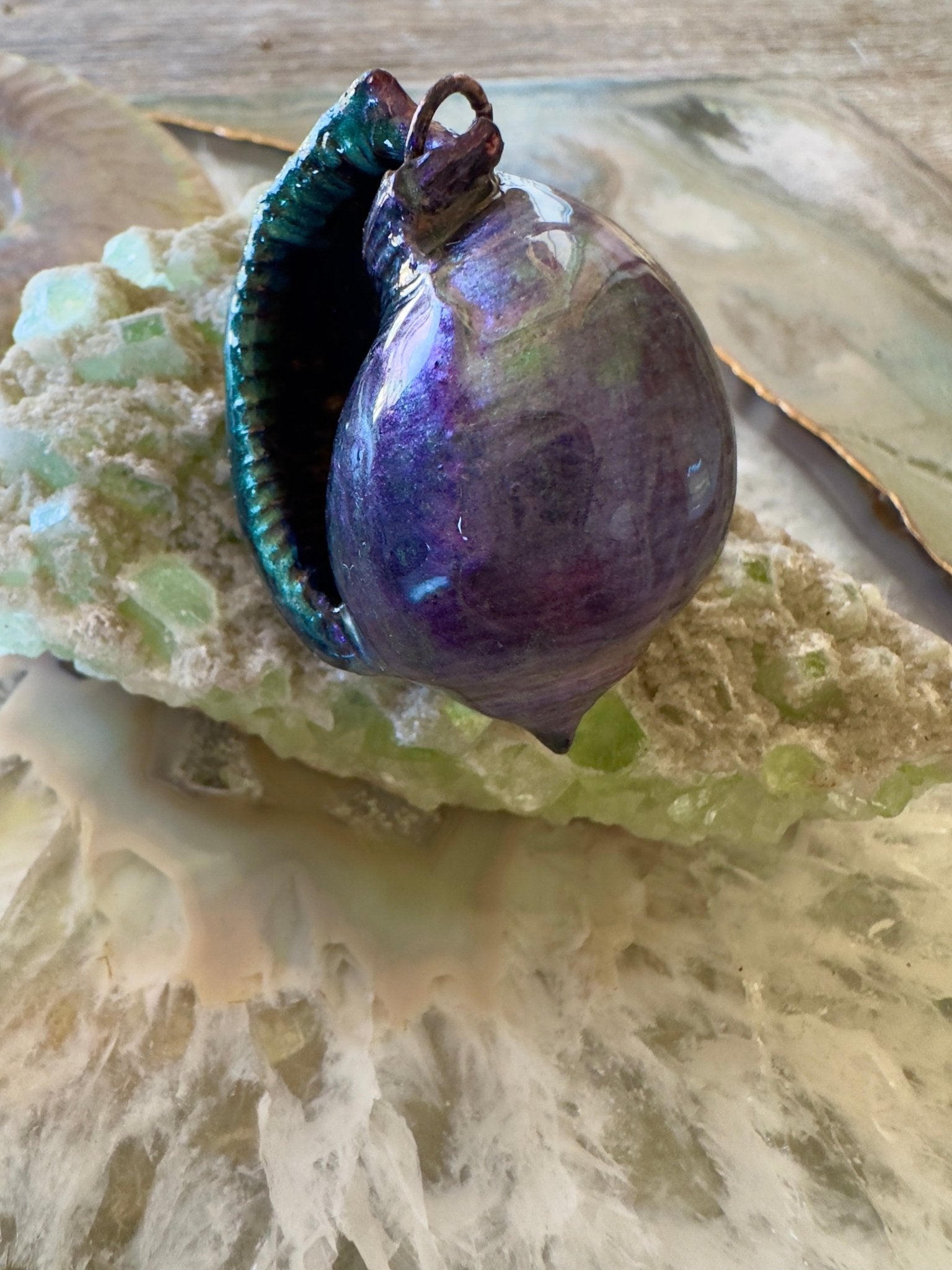 Hand Cold - Enameled Resin Iridescent Sea Pendant 2 - Vintaj Idaho Design - 7/27/2025 - Vintaj Live Shop ID
