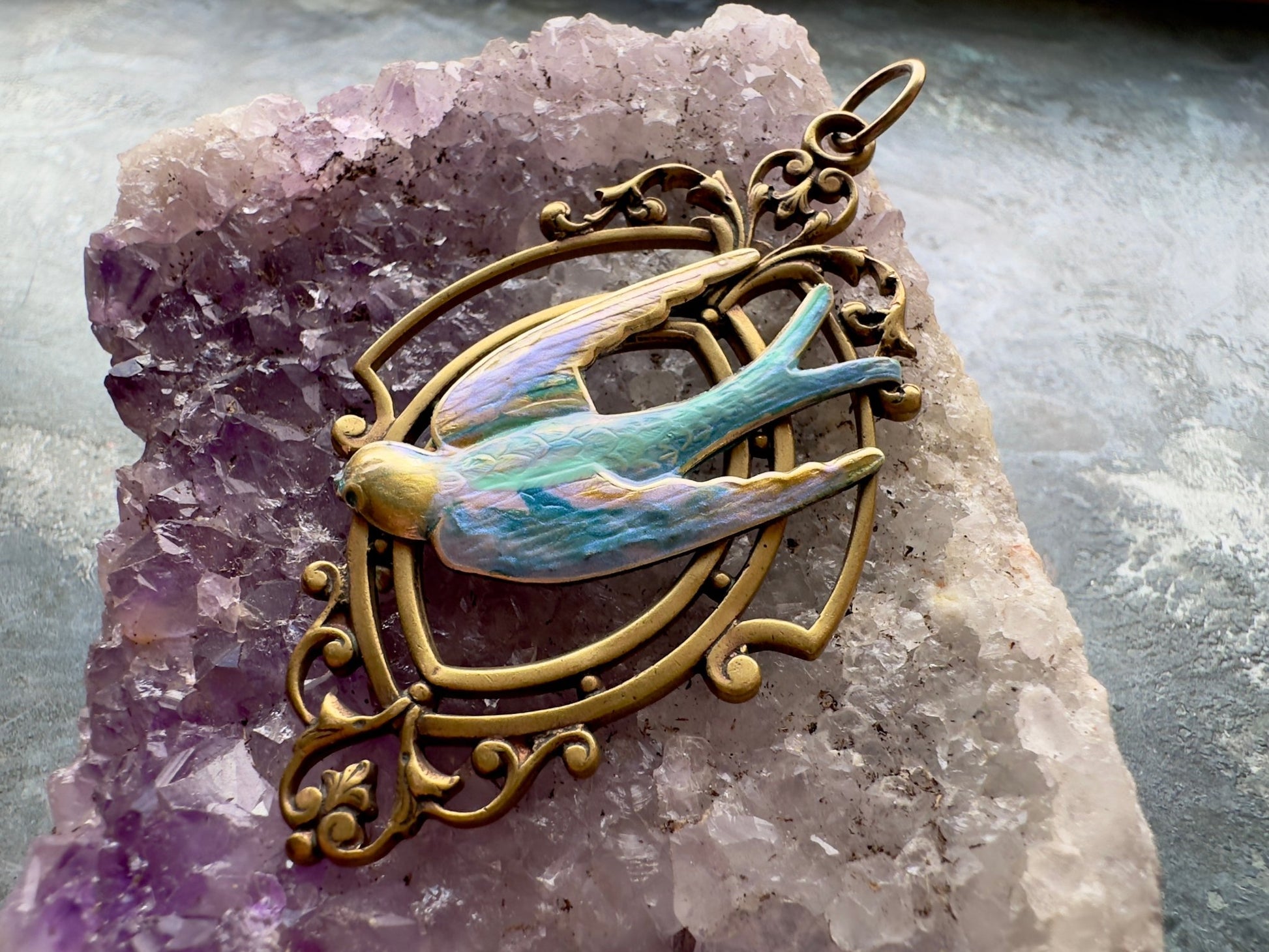 Looking - Glass Lark Finished Pendant - Vintaj Idaho Design - 8/6/2025 - Vintaj Live Shop ID