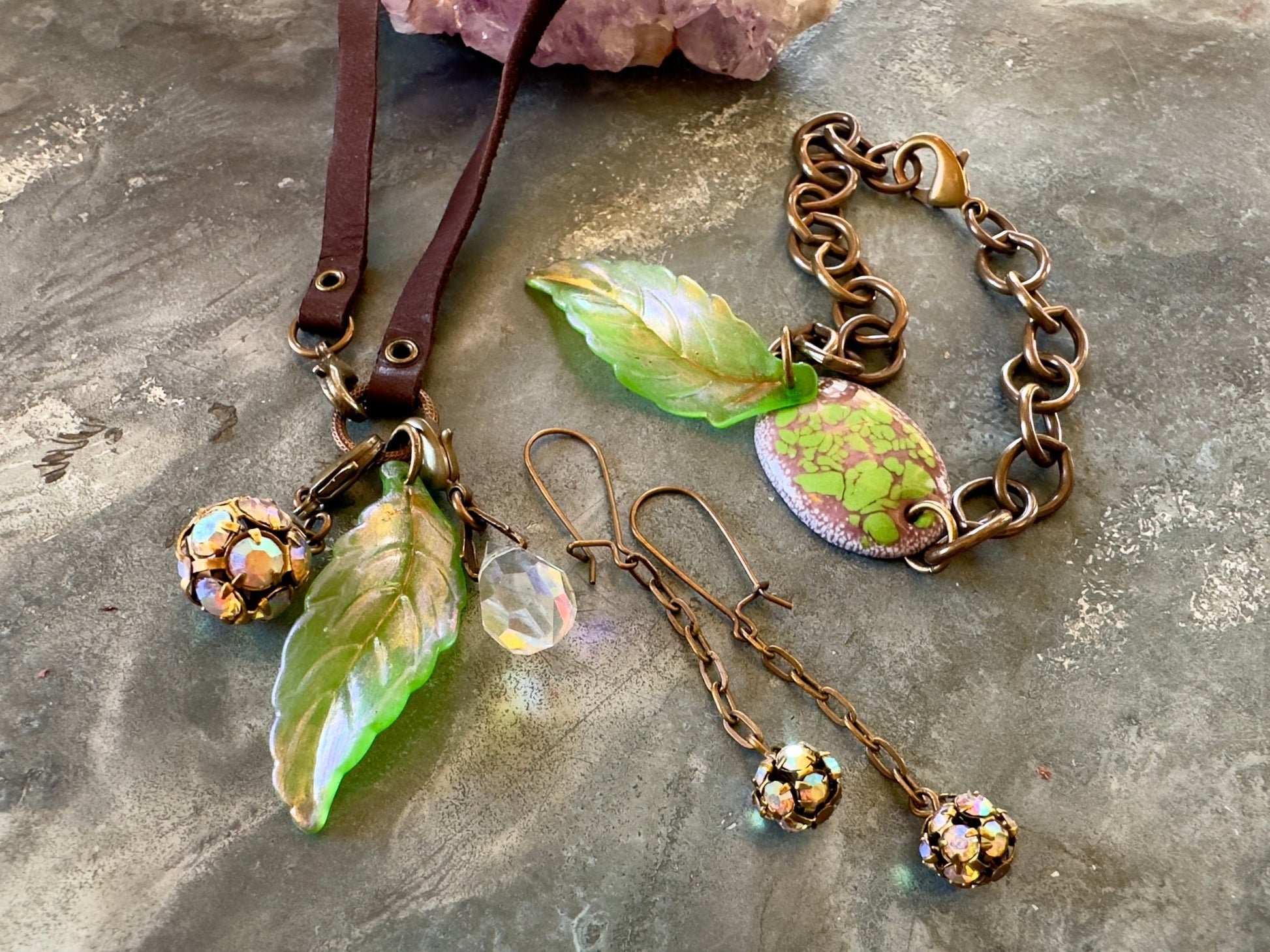 Mythical Glen - Fire Enameled Finished Necklace Bracelet Earrings Set - Vintaj Idaho Design 8/26/25 - Vintaj Live Shop ID