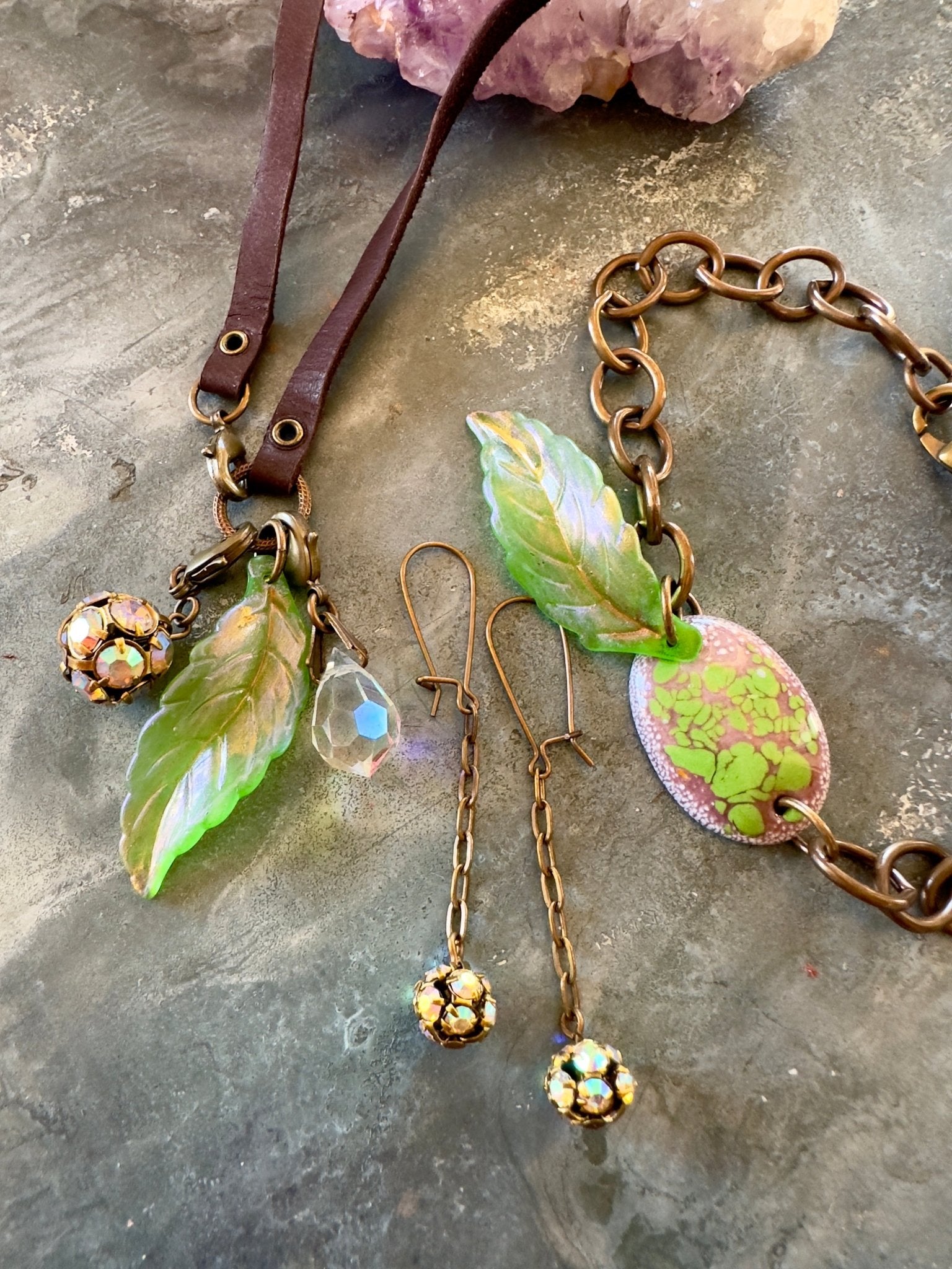 Mythical Glen - Fire Enameled Finished Necklace Bracelet Earrings Set - Vintaj Idaho Design 8/26/25 - Vintaj Live Shop ID