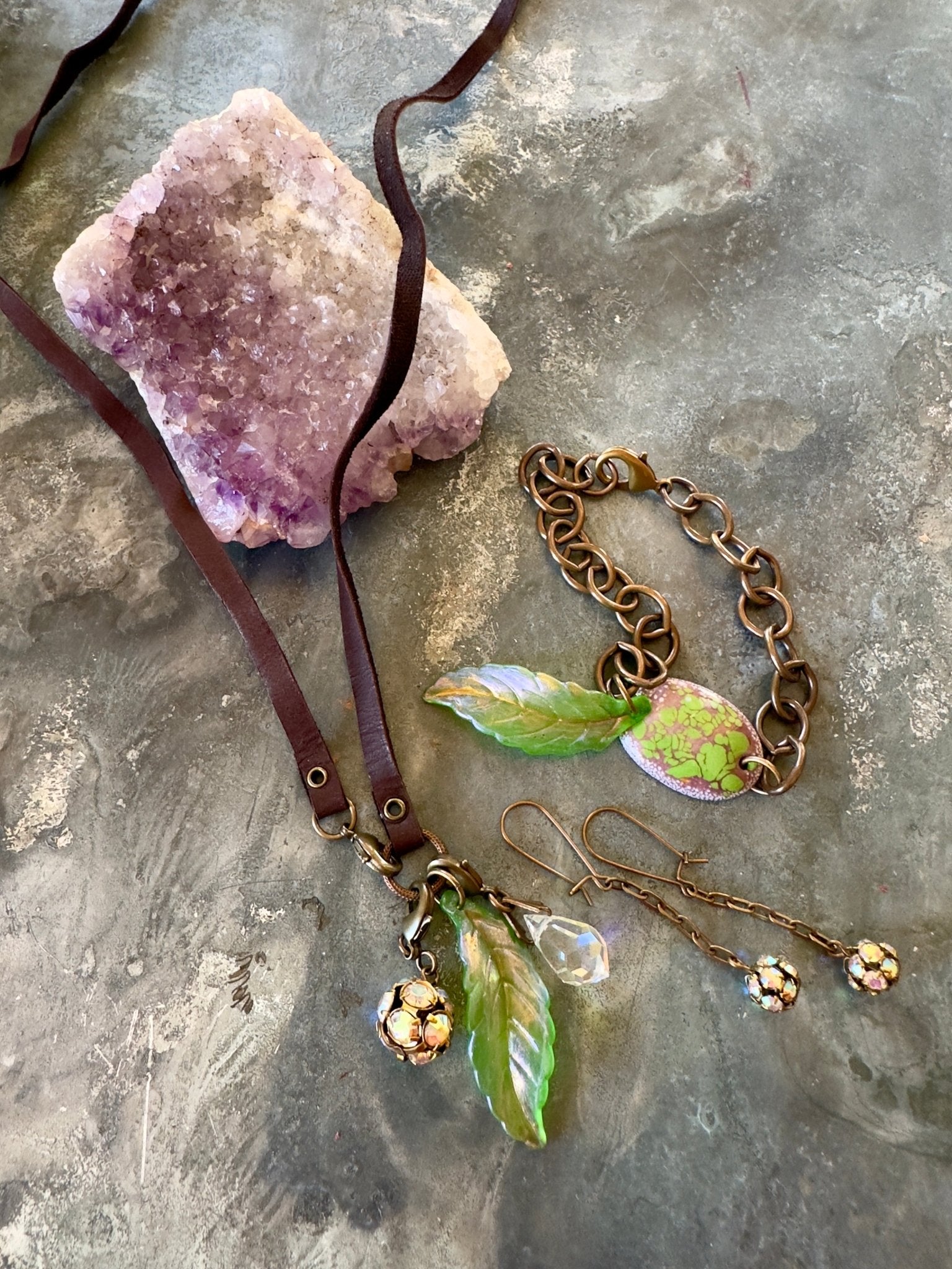 Mythical Glen - Fire Enameled Finished Necklace Bracelet Earrings Set - Vintaj Idaho Design 8/26/25 - Vintaj Live Shop ID